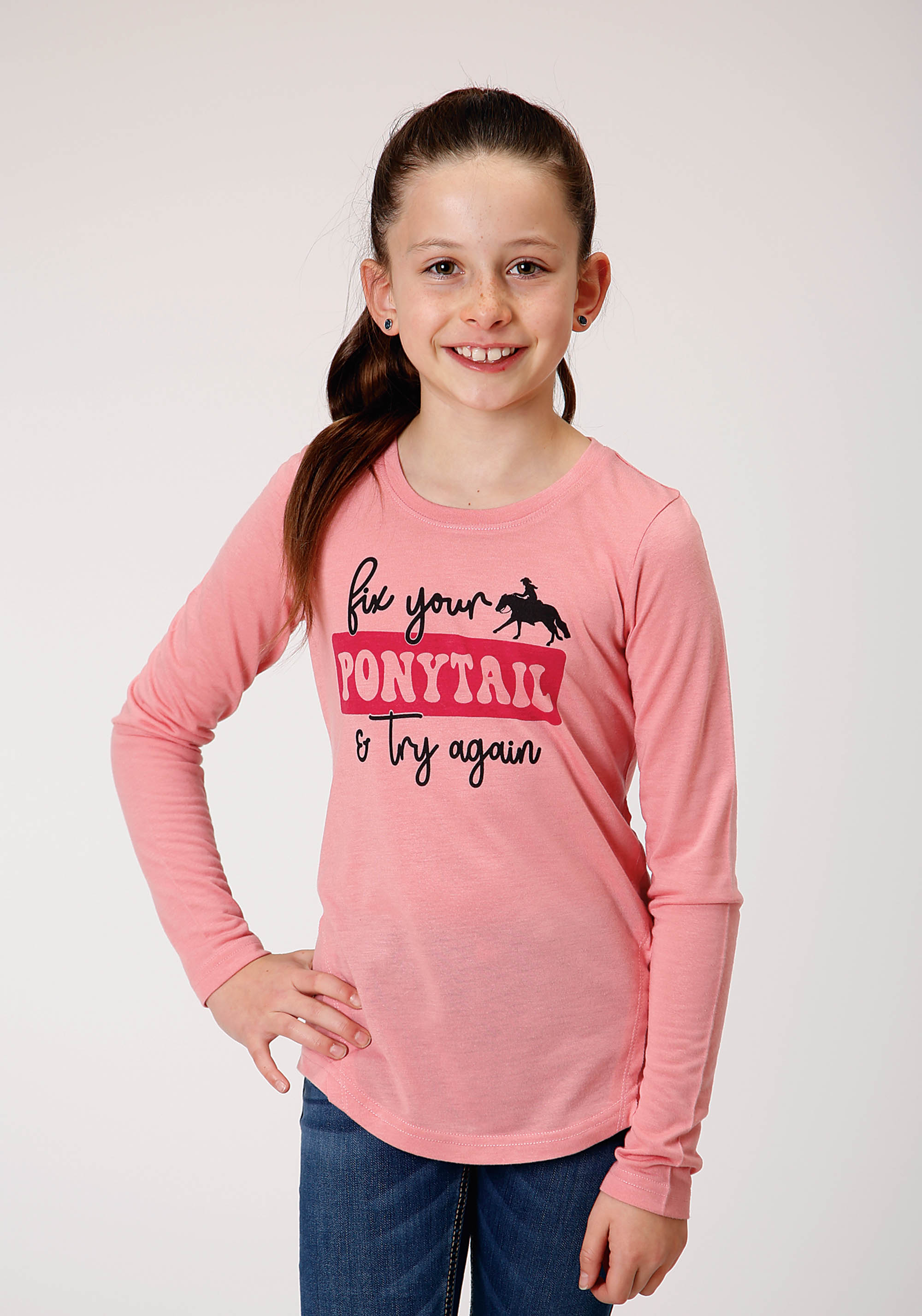 Five Star Girls Girls 1780 Poly Rayon Pink Jersey Ls Tee