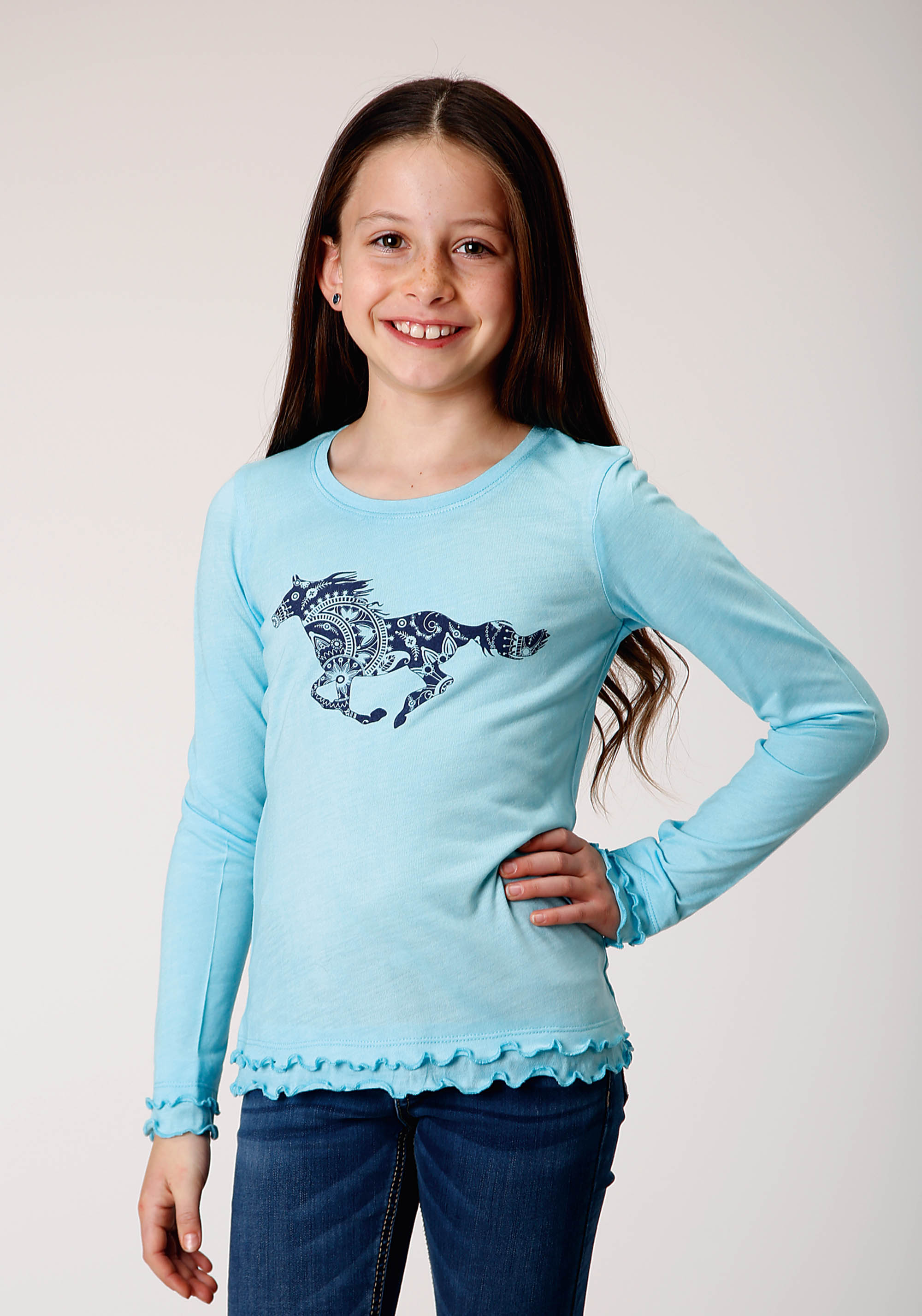 Five Star Girl Girls 1780 Poly Rayon Lt Blue Jersey Ls Tee