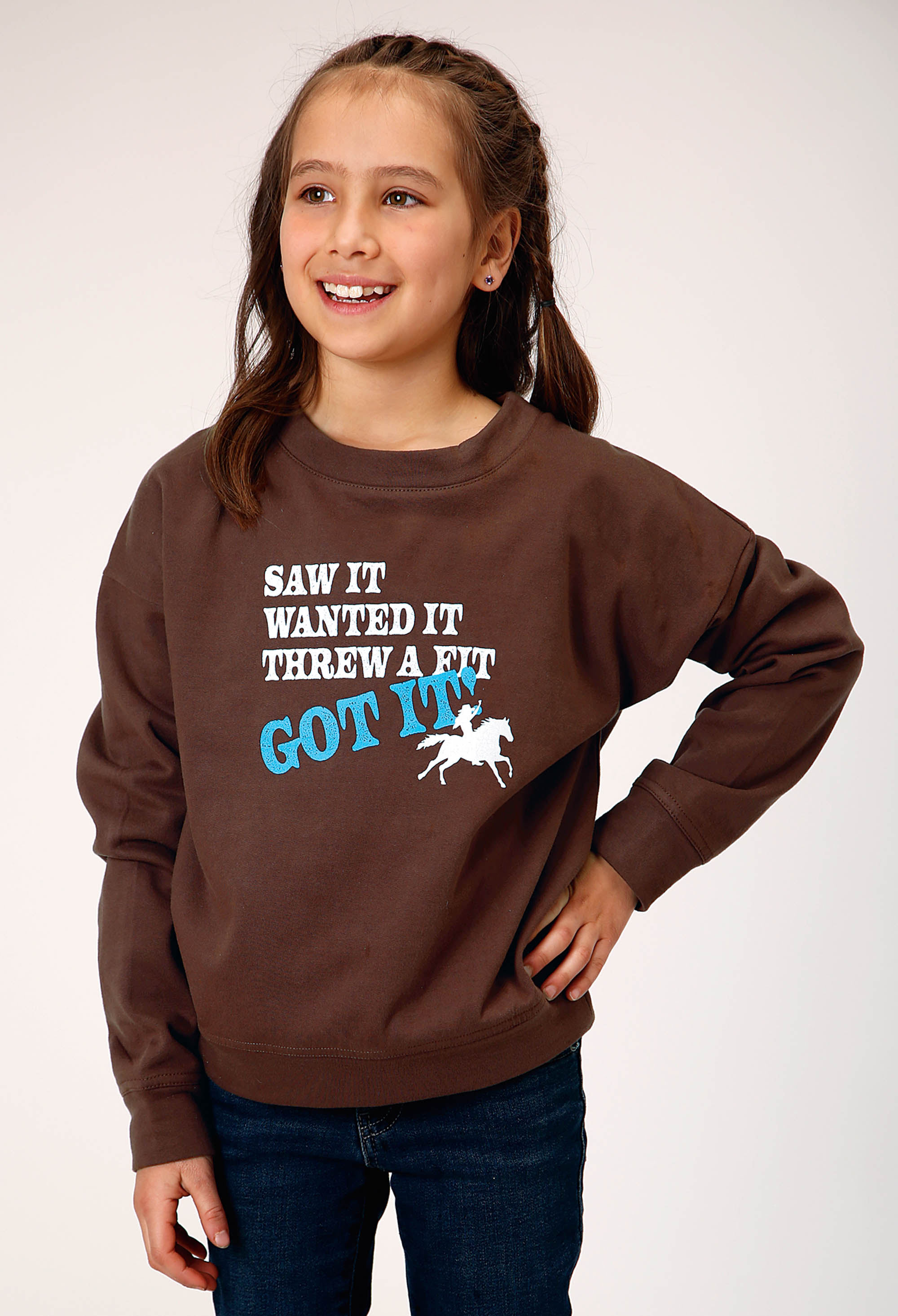 Five Star Girls Girls 1950 Dk Brown Cotton Fleece Tee