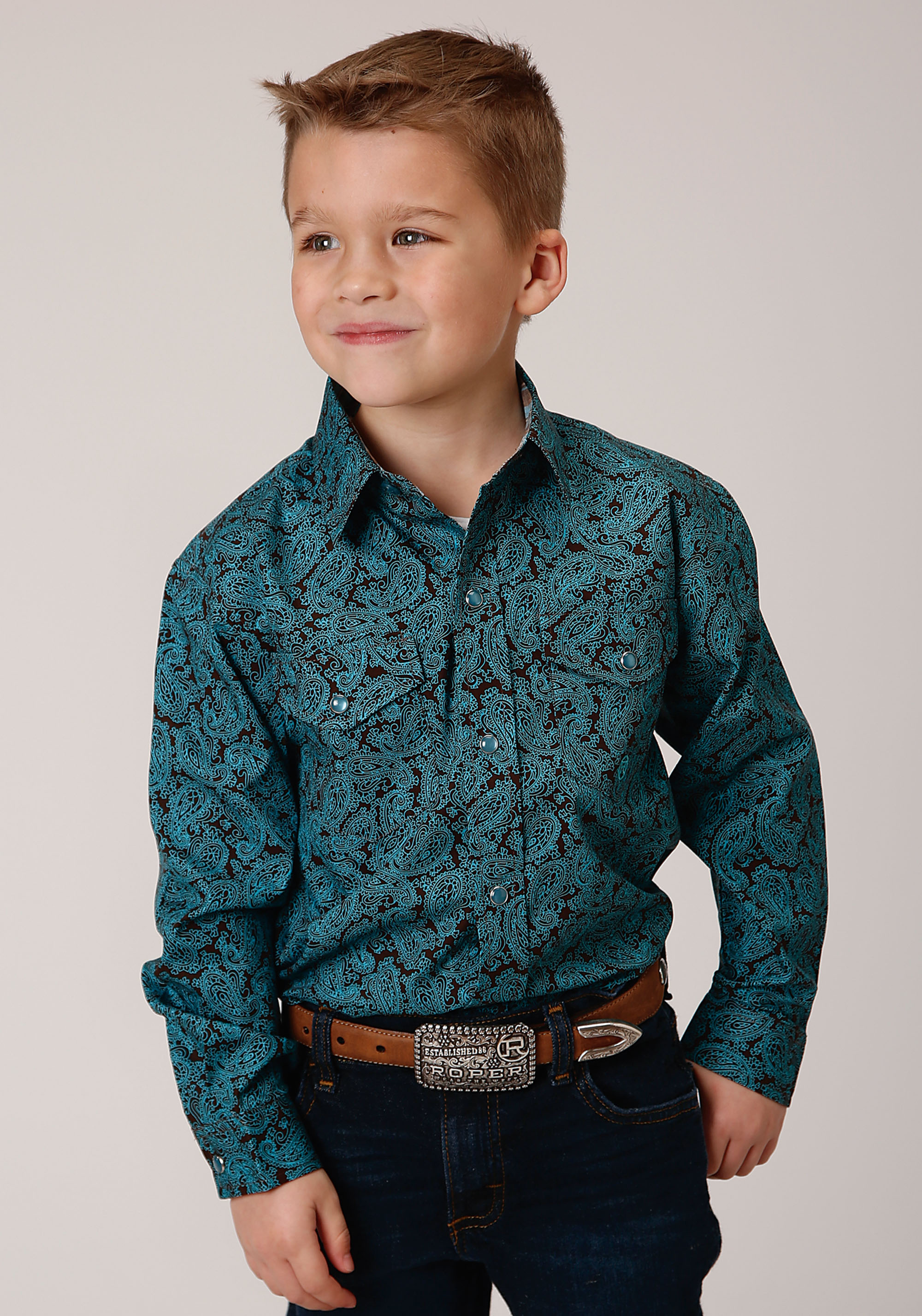 Boy’s Amarillo Collection- Chocolate Agave Boys Turquoise 1377 Blue Agave Paisley