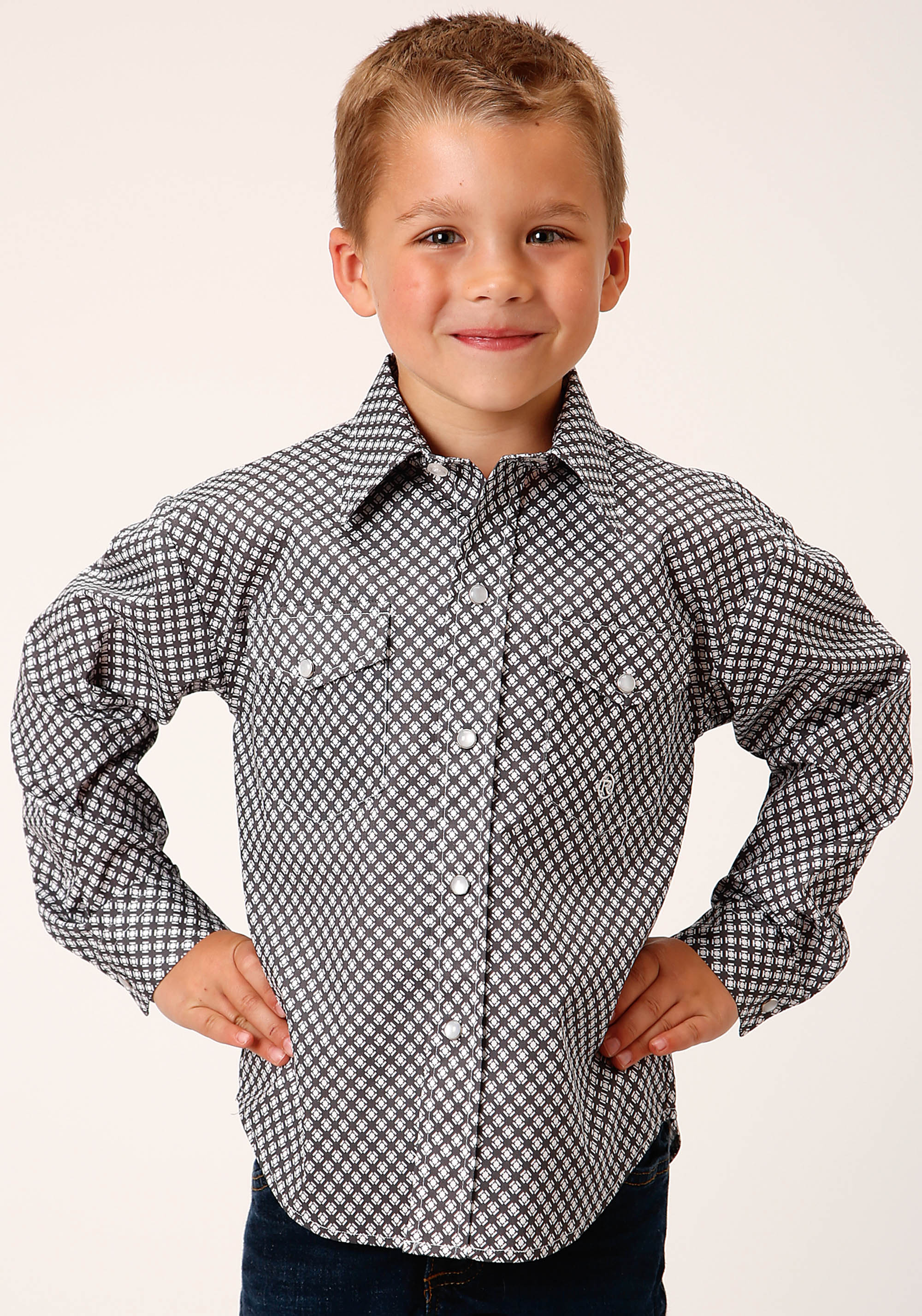 Boy’s Amarillo Collection- Stretch Poplin Boys 1460 Diamond Star Geo – Grey