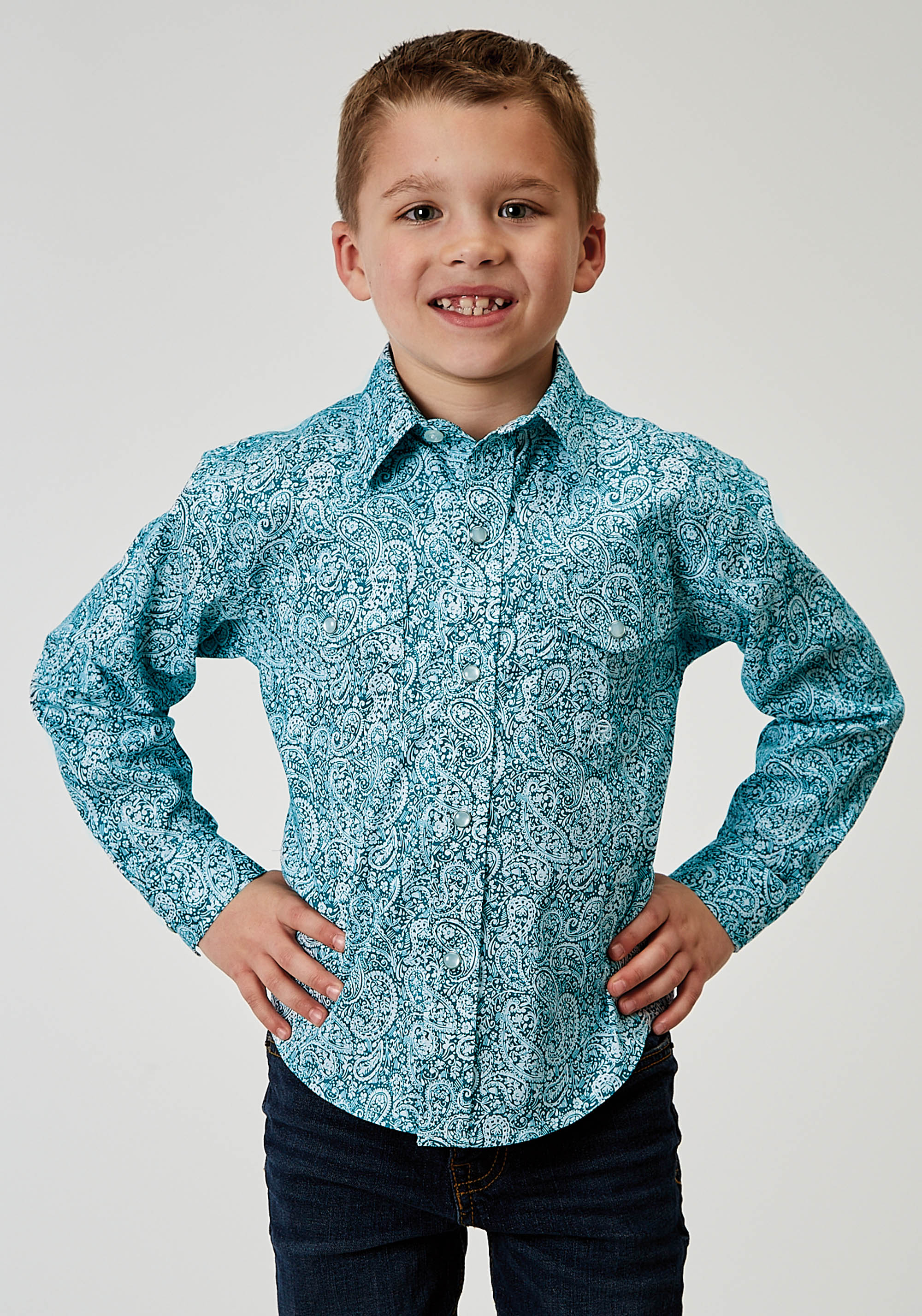 Boy’s Amarillo Collection- Stretch Boys Green 1944 Stretch Poplin – Teal Paisley