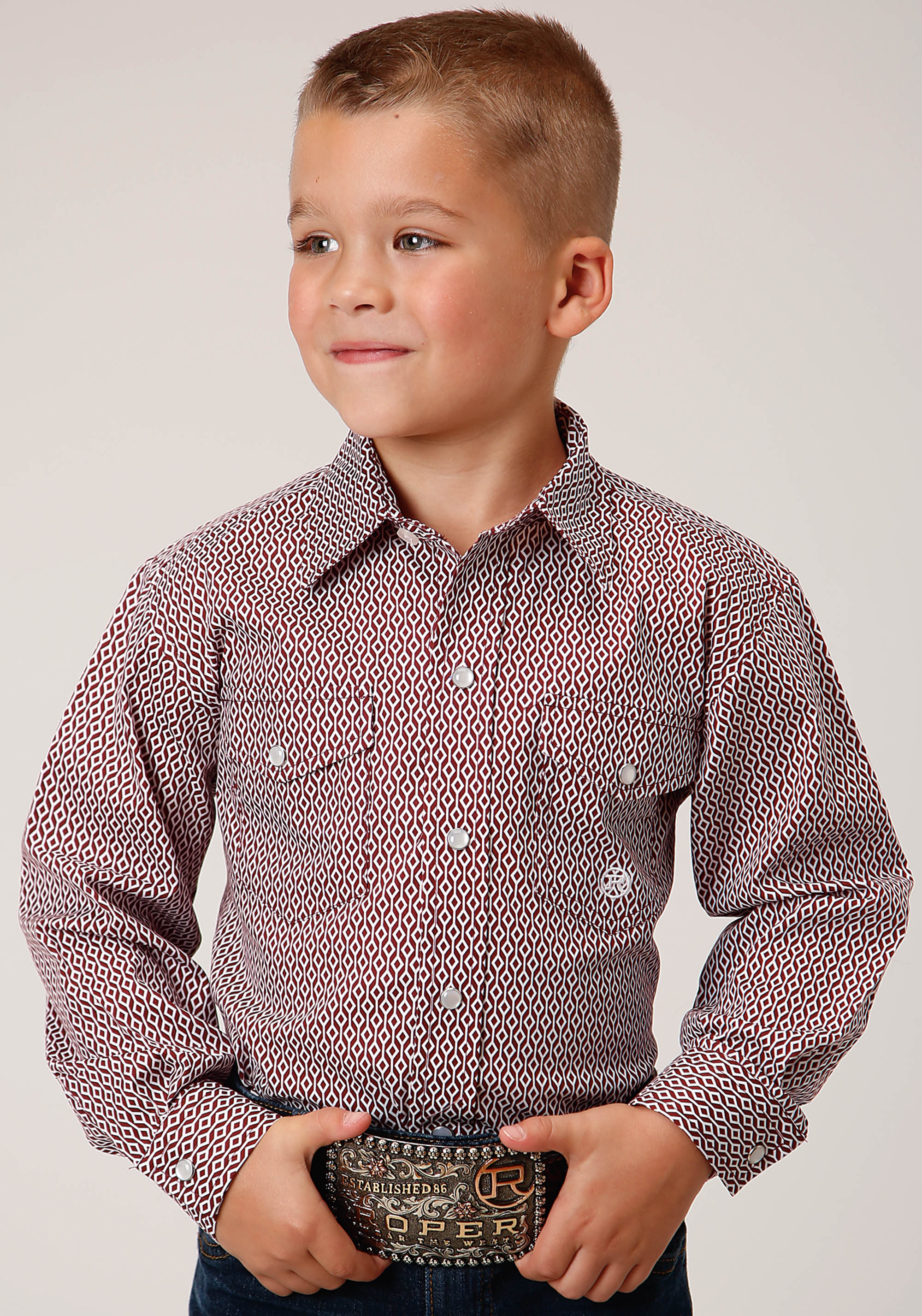 Boys Amarillo Collection- Stretch Poplin Boys Red 1564 Climbing Diamond