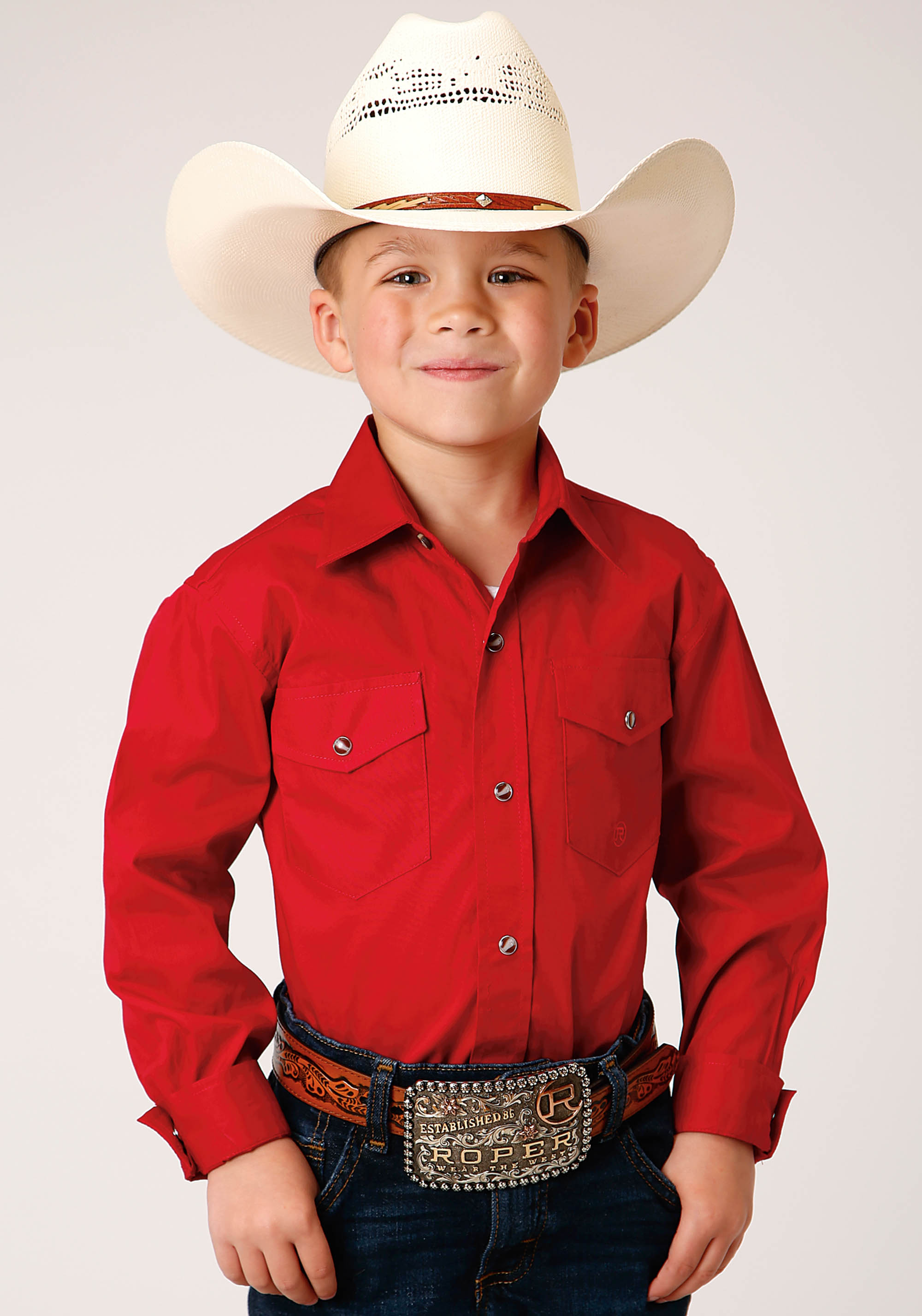 Boys Red Solid Poplin Western Model Vergtd Snap