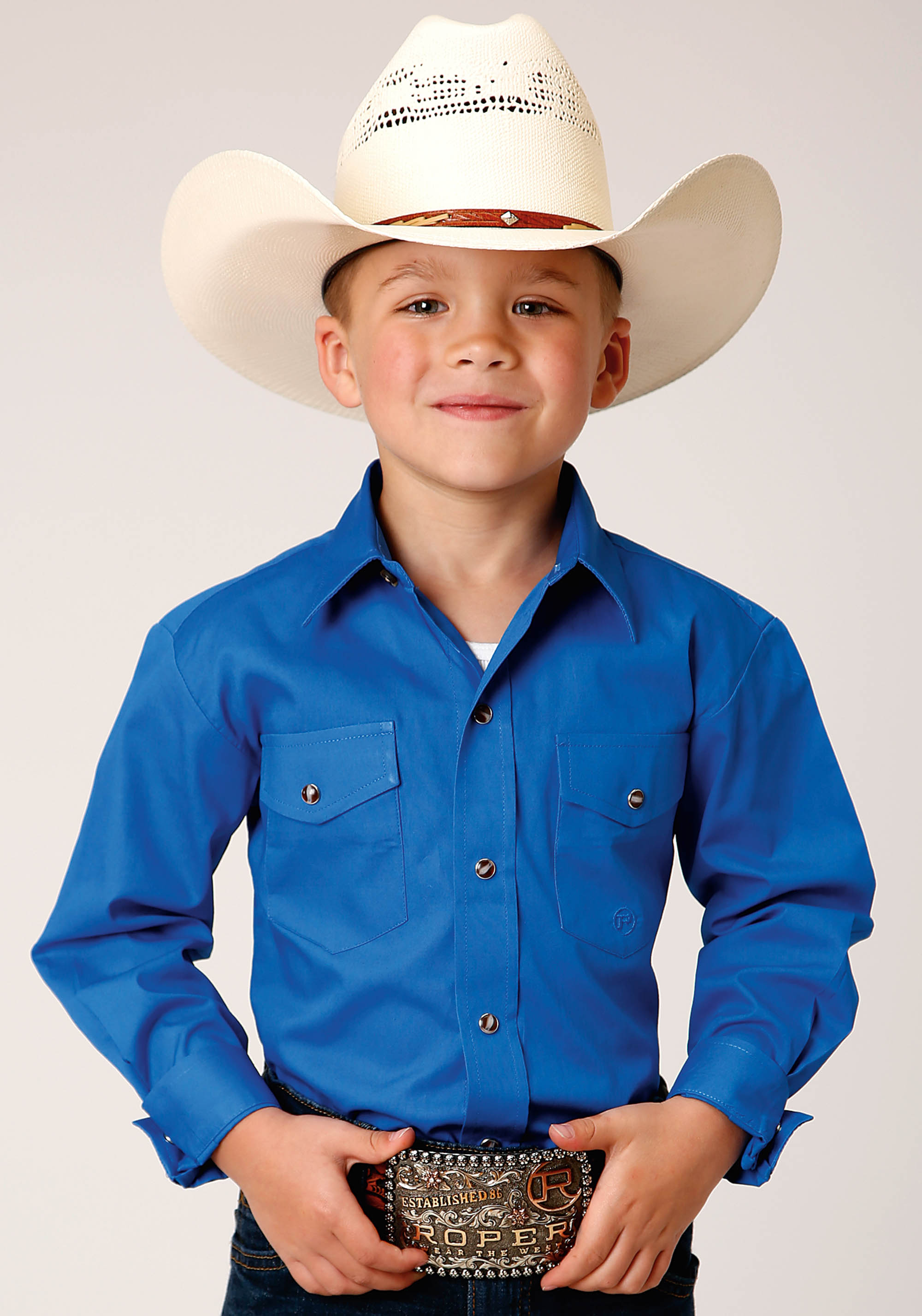 Boys Blue Solid Poplin 1pt Back Yoke Vergtd Snap