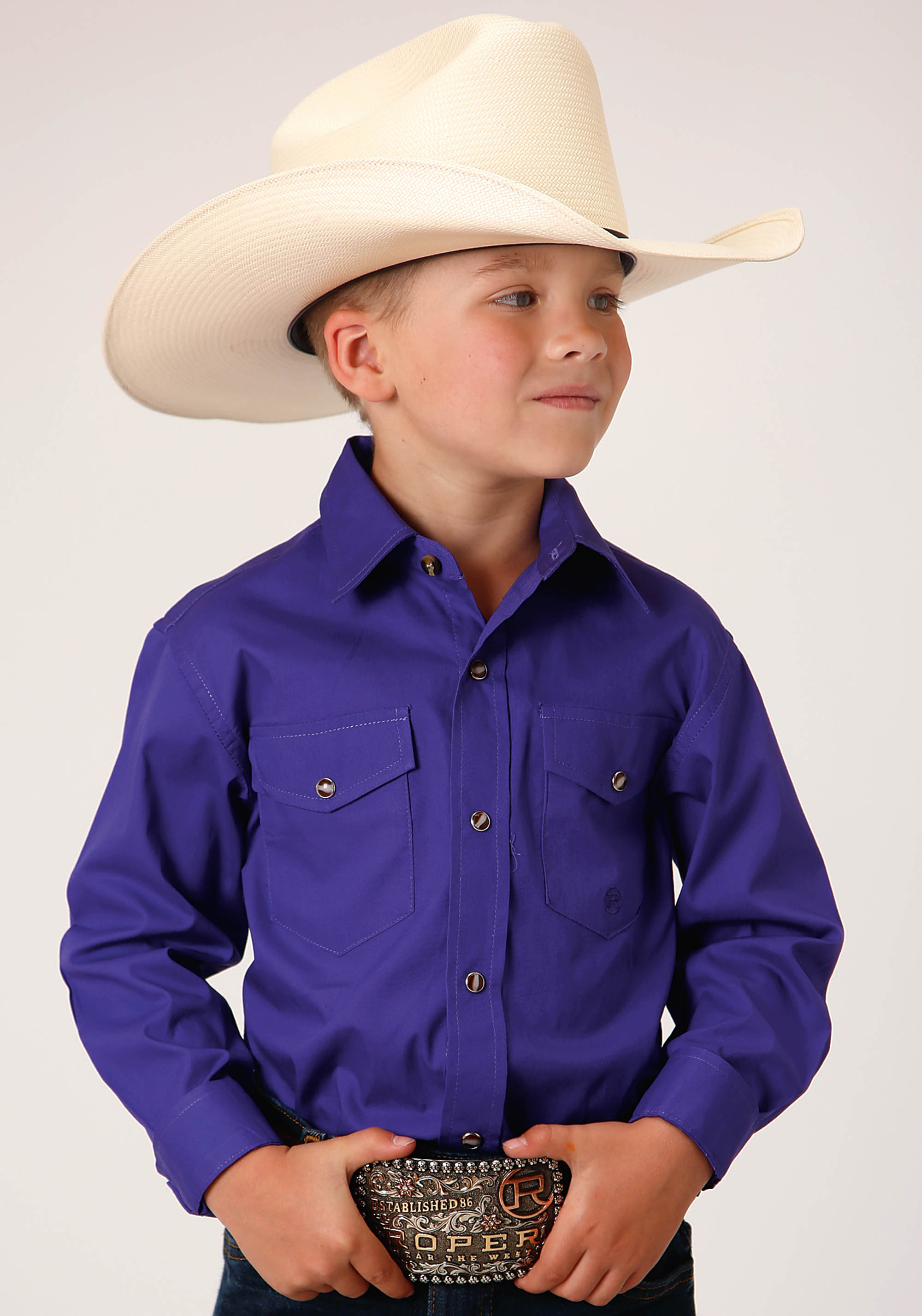 Boys Purple Solid Poplin Western Model Vergtd Snap