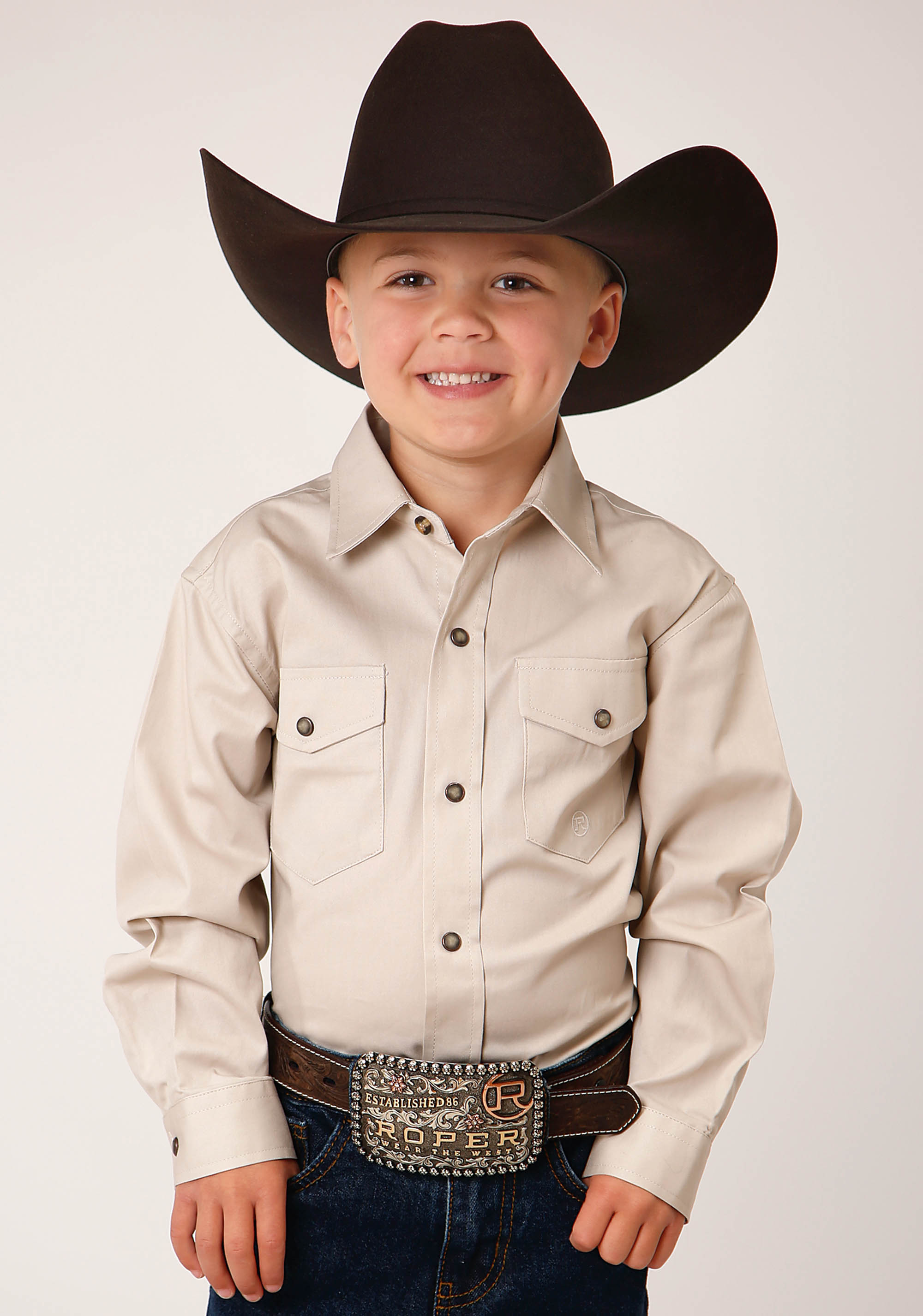 Boys Tan Solid Poplin Western Model Vergtd Snap