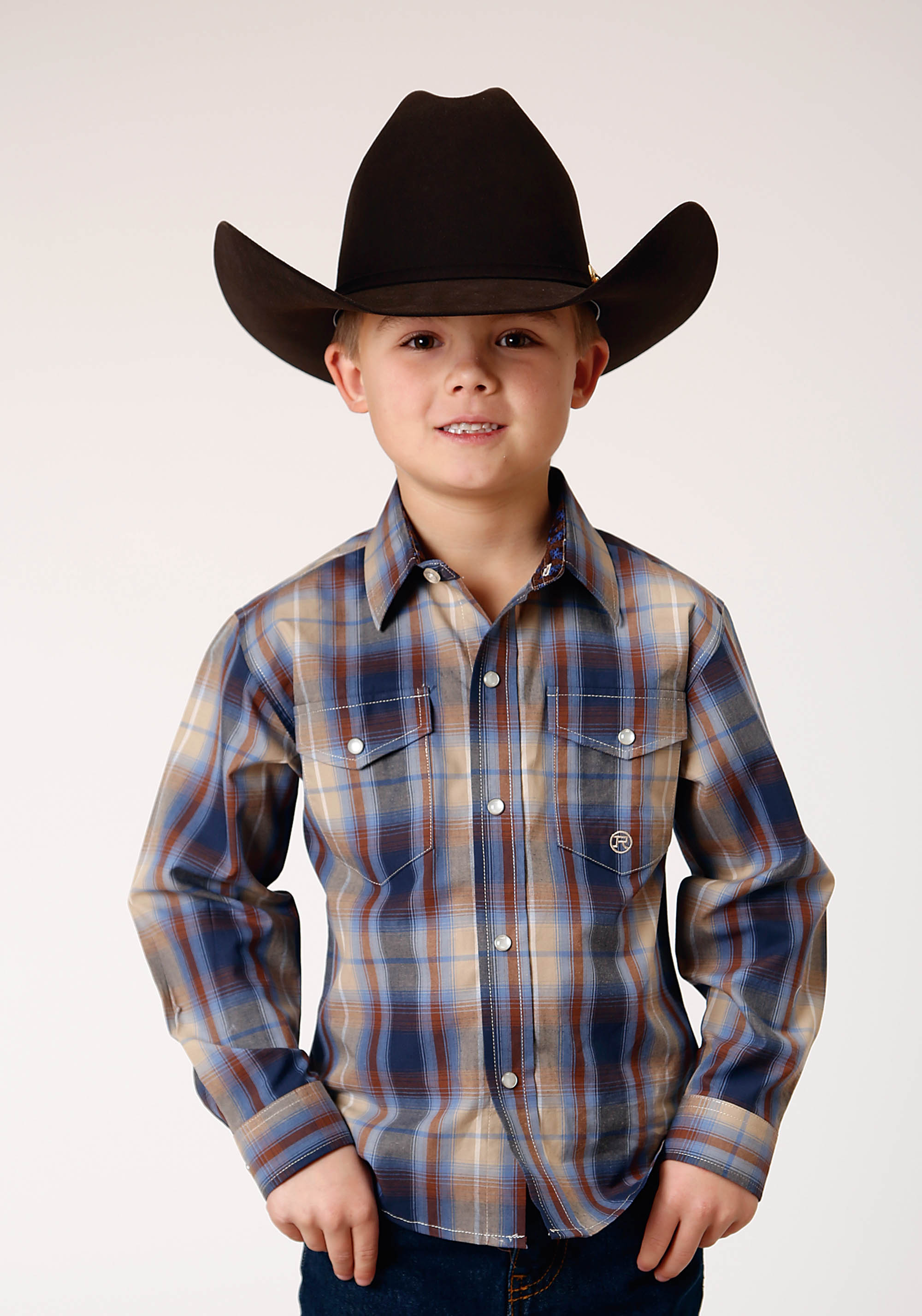 Boy’s Amarillo Collection- Denim Blue Boys Brown 1842 Ranch Plaid