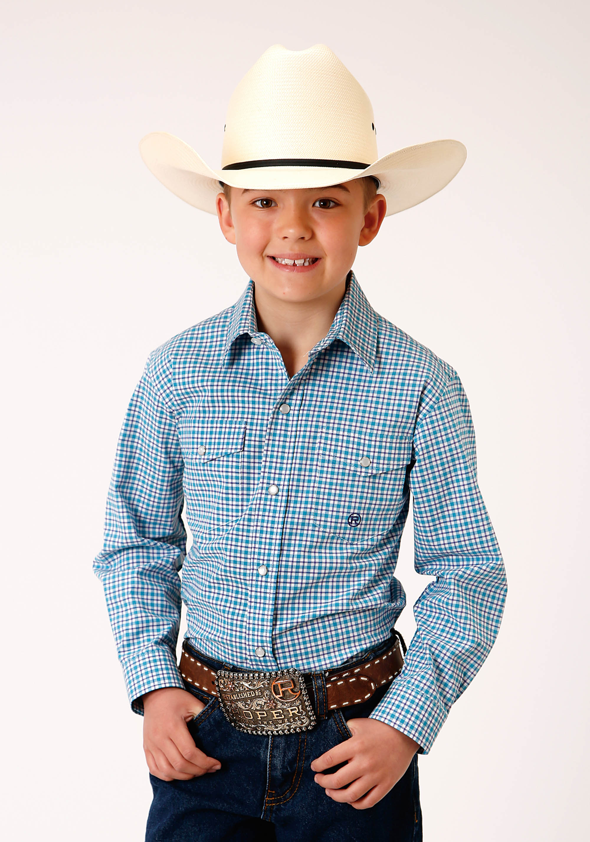 Boy’s Amarillo Collection- Purple Sage Boys Turquoise 01002 Stretch Check