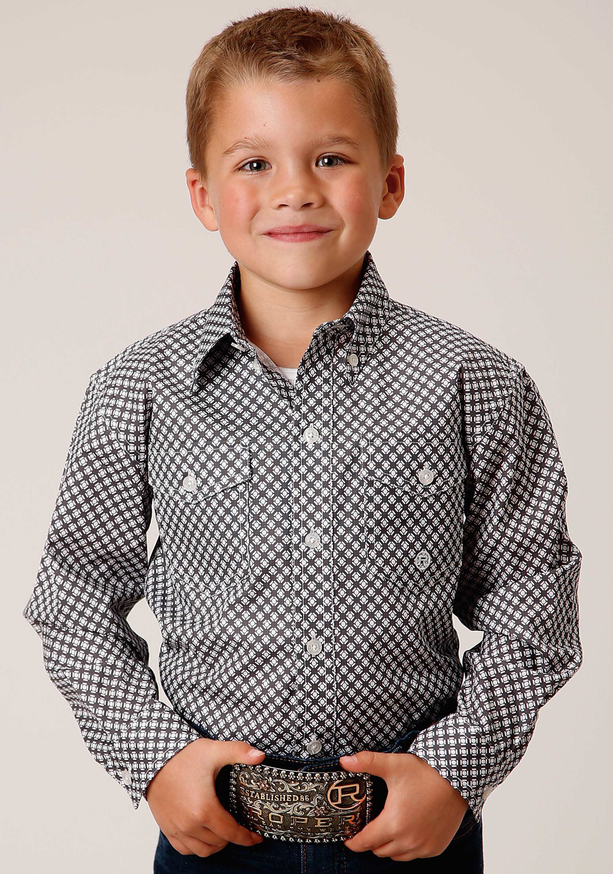 Boy’s Amarillo Collection- Stretch Poplin Boys 1460 Diamond Star Geo – Grey