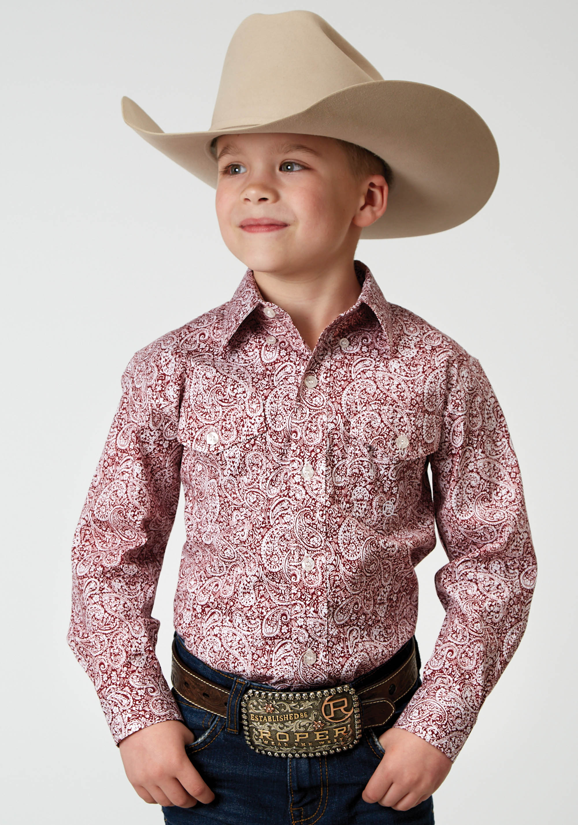 Boy’s Amarillo Collection- Stretch Boys 1944 Stretch Poplin – Red Paisley