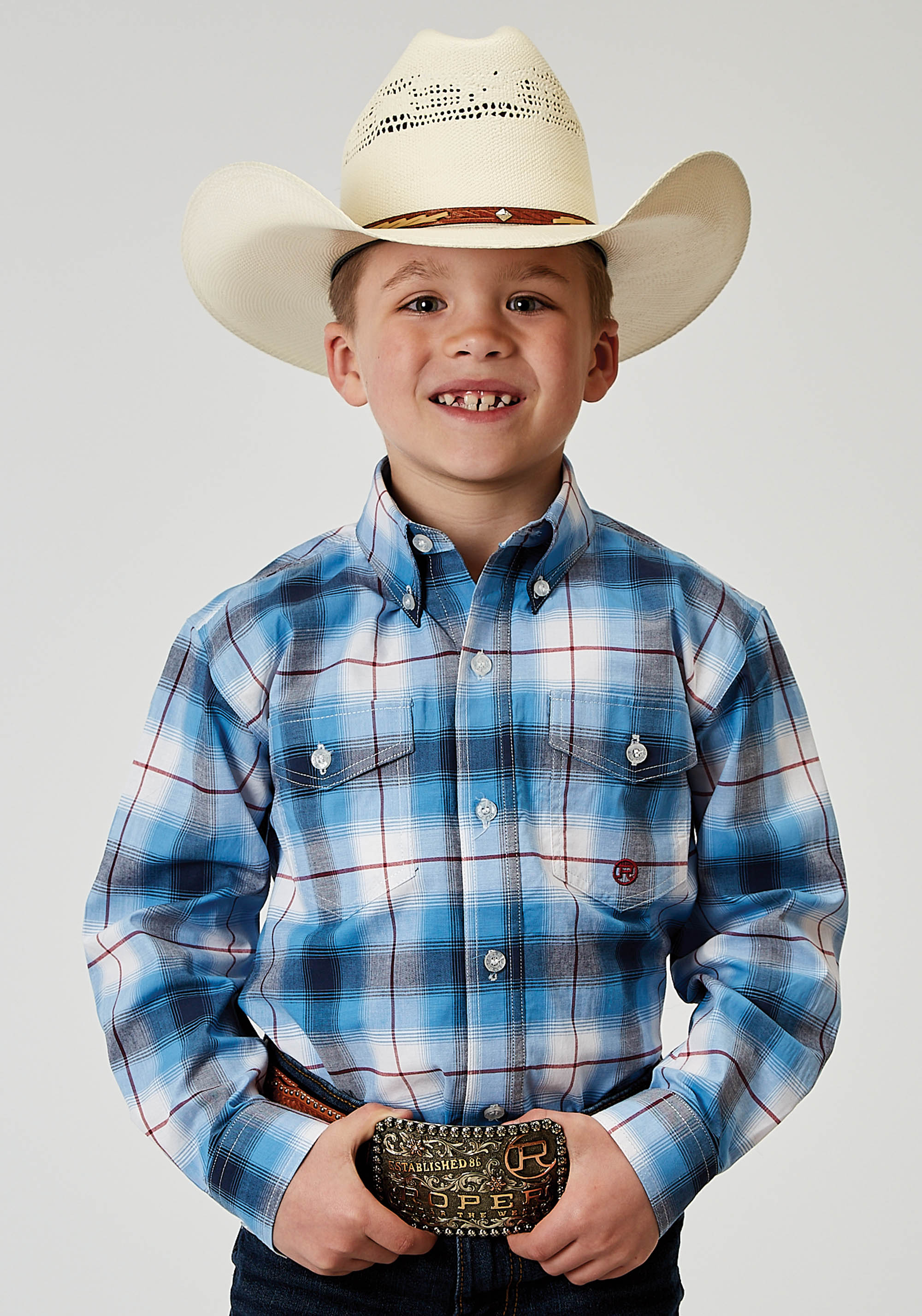 Boy’s Amarillo Collection- Stretch Boys 1945 Stretch Poplin – Blue Plaid