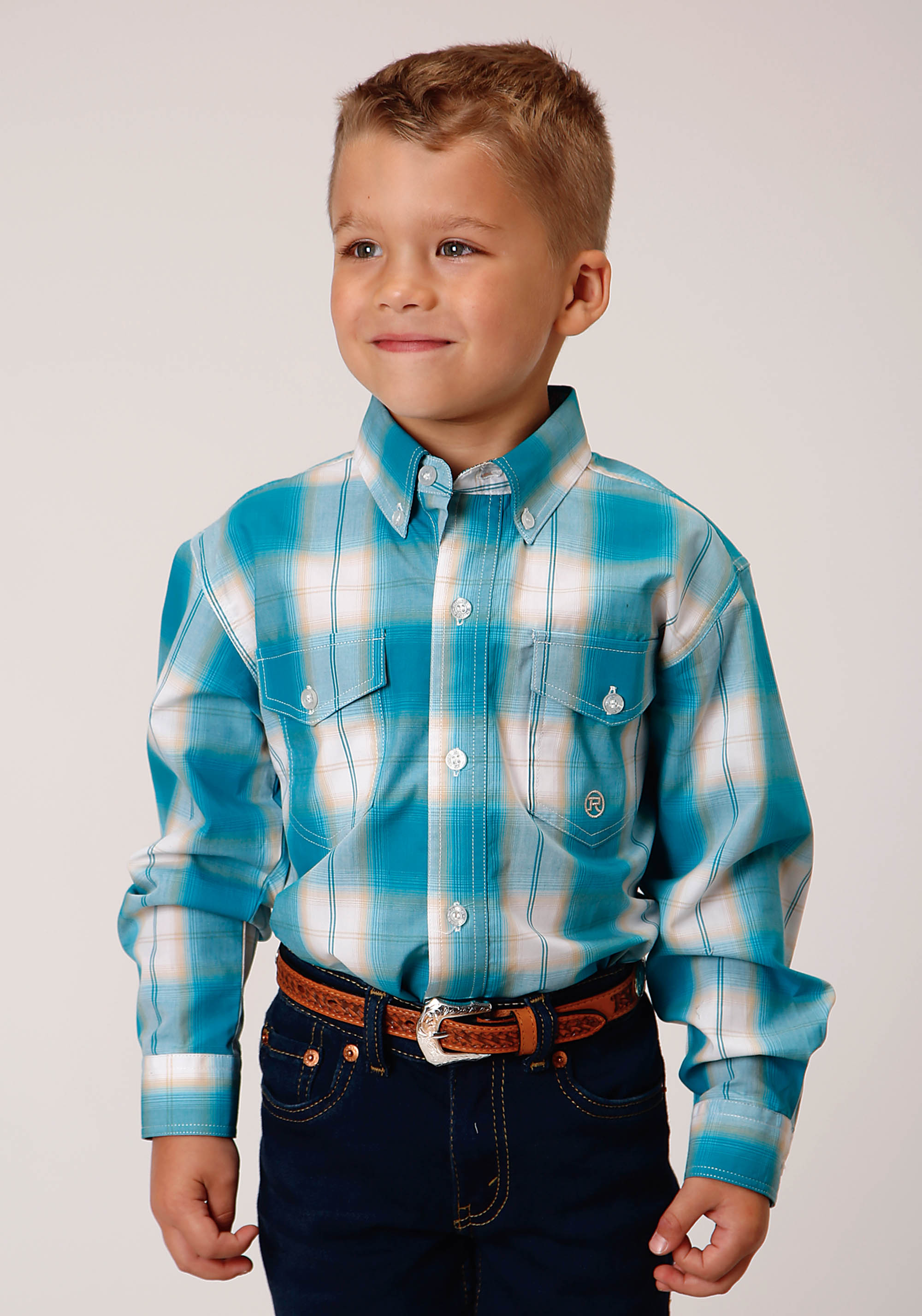 Boy’s Amarillo Collection- Turquoise Saddle Boys 1138 Turquoise Sand Ombre Plaid