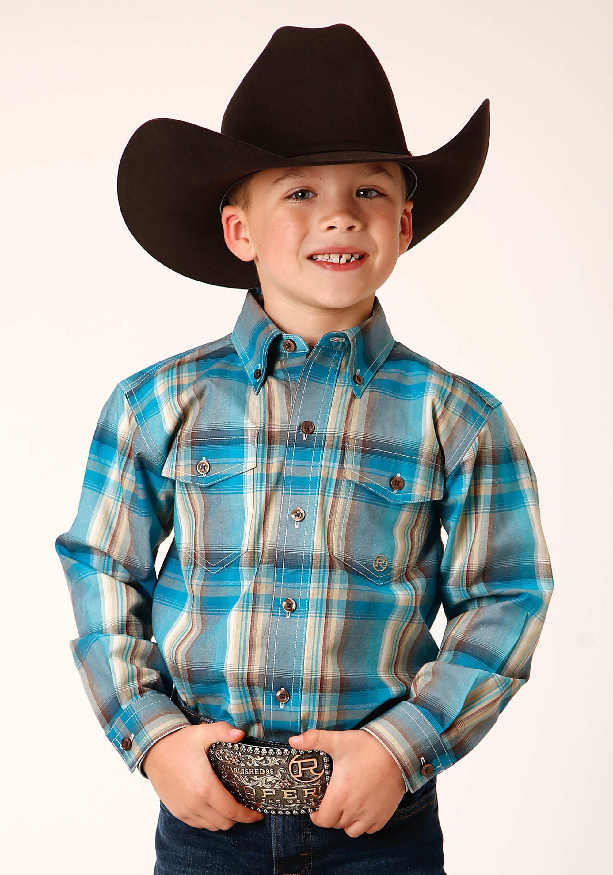 Boy’s Amarillo Collection- Turquoise Trail Boys 1658 Sandy Turquoise Plaid