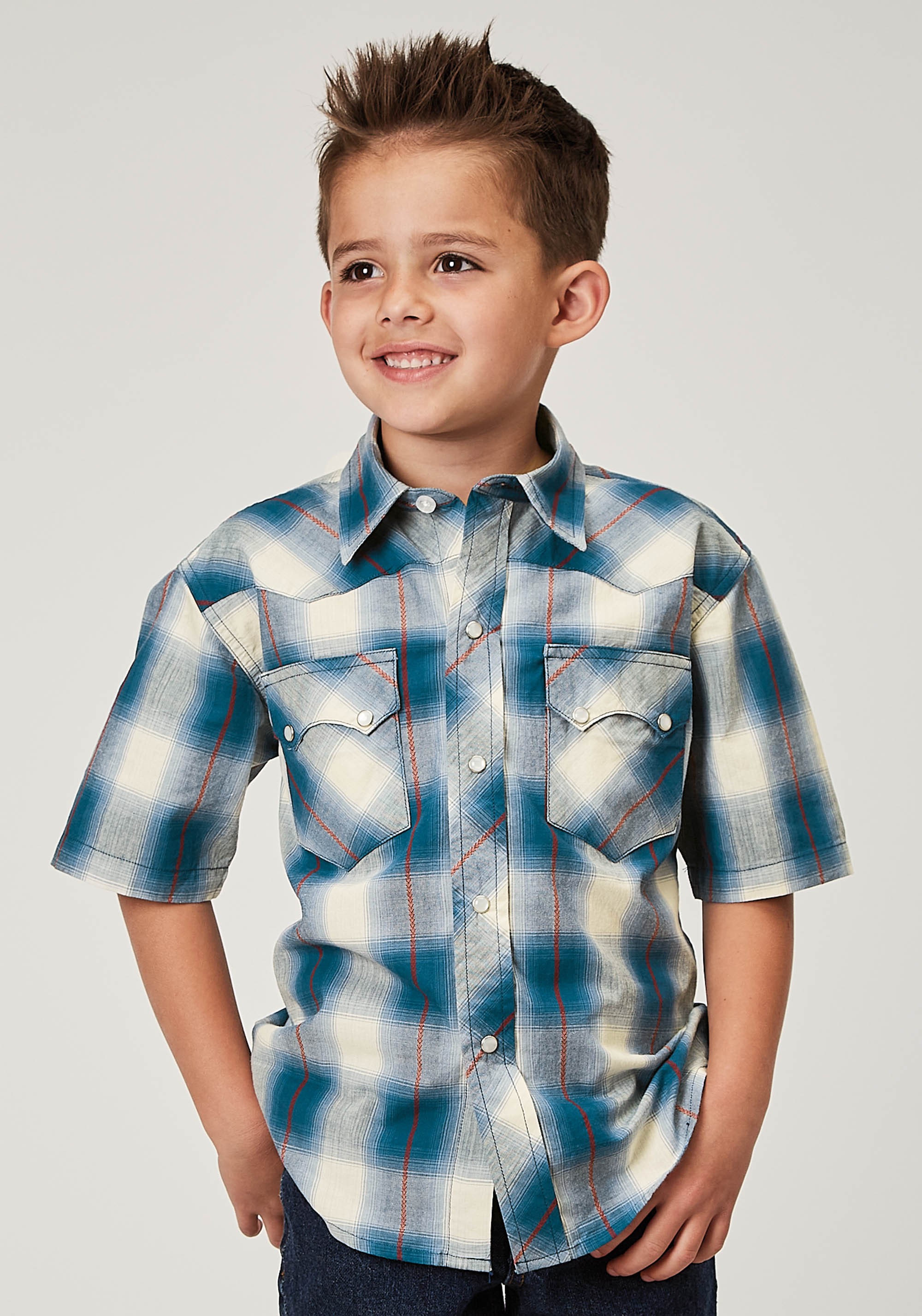 West Made Collection Boys Blue 1892 Arrow Dobby Plaid