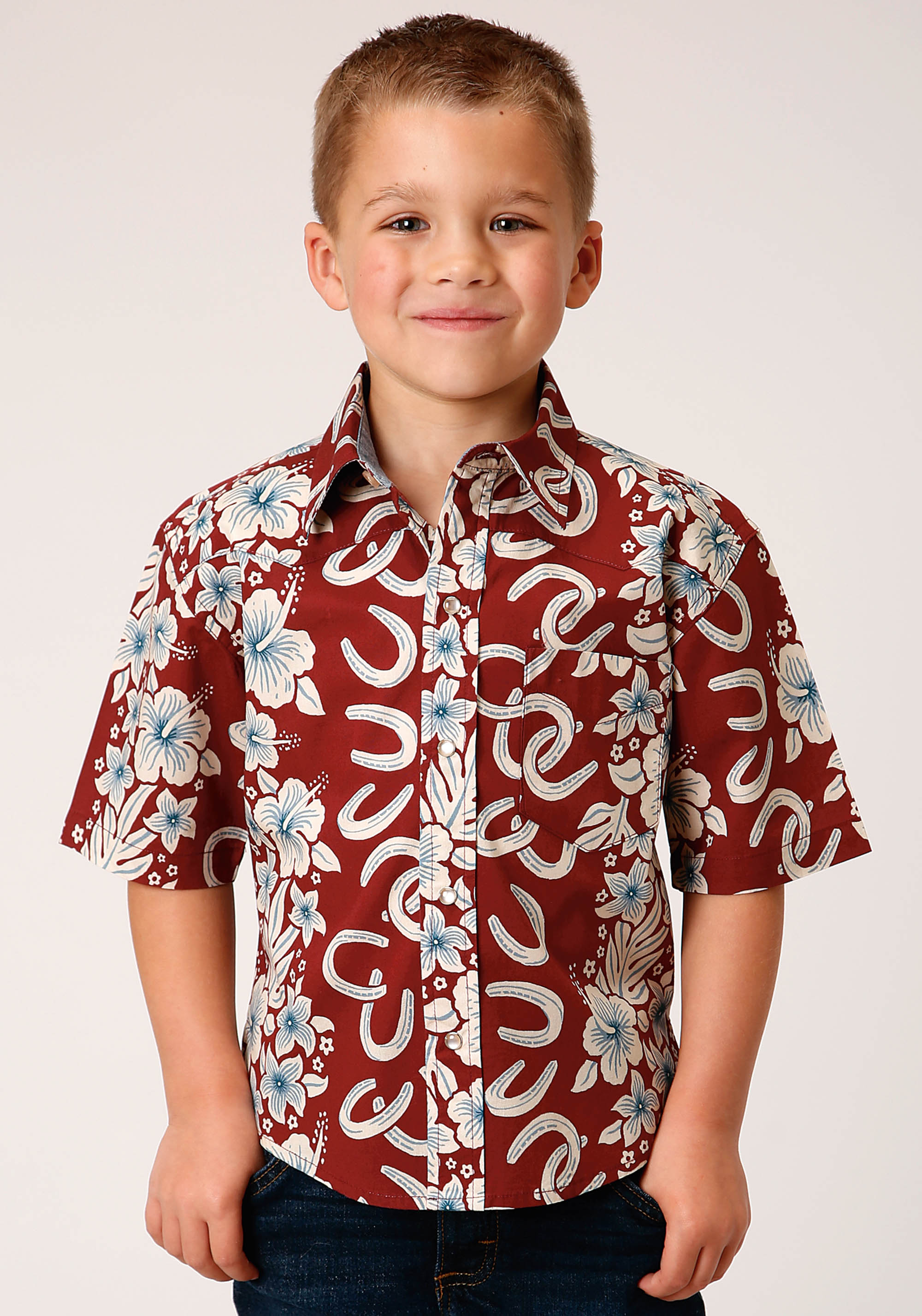 West Made Collection Boys Red 1480 Hawaiian Horseshoes Print