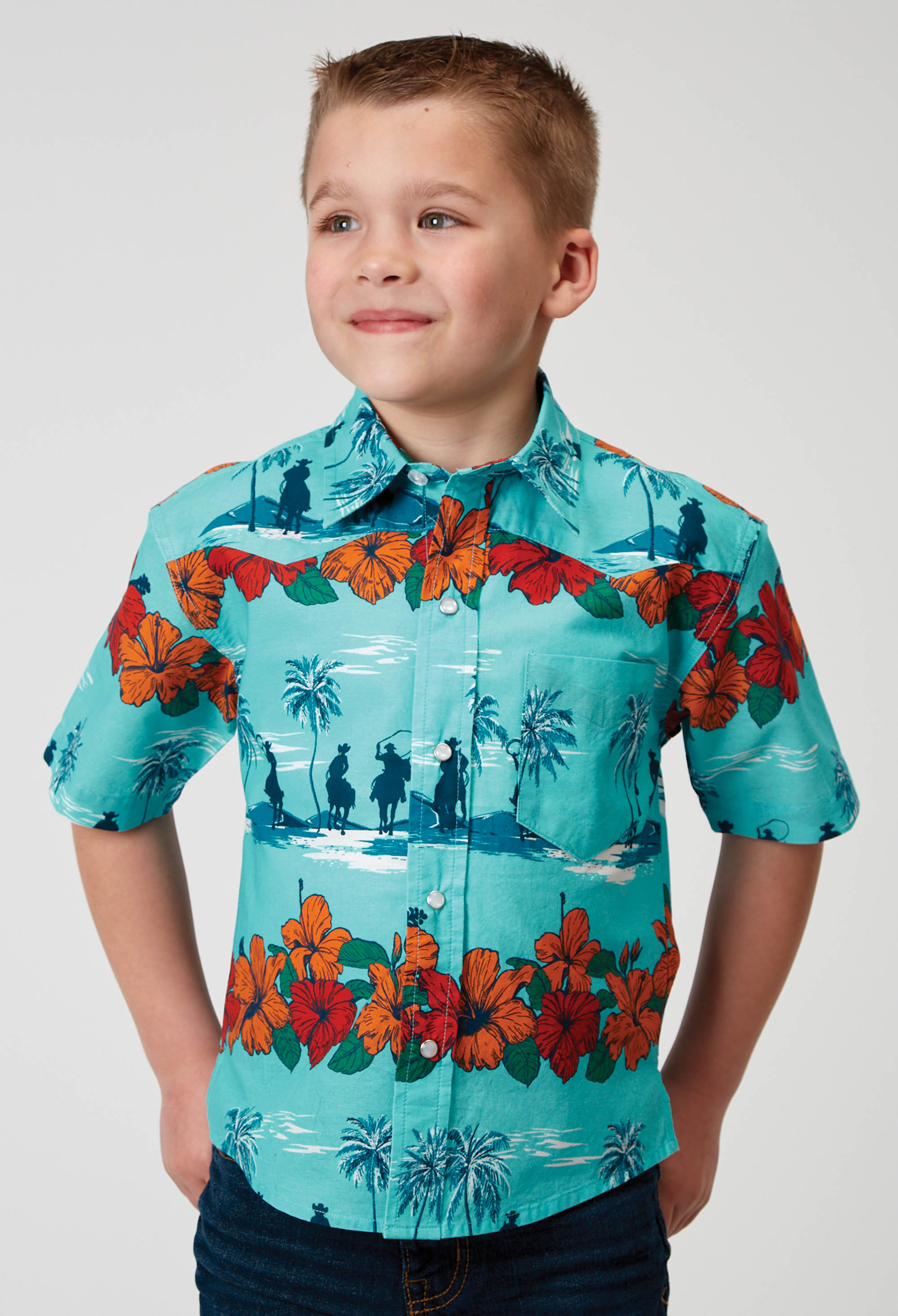 West Made Collection Boys Blue 1900 Hawaiian Print