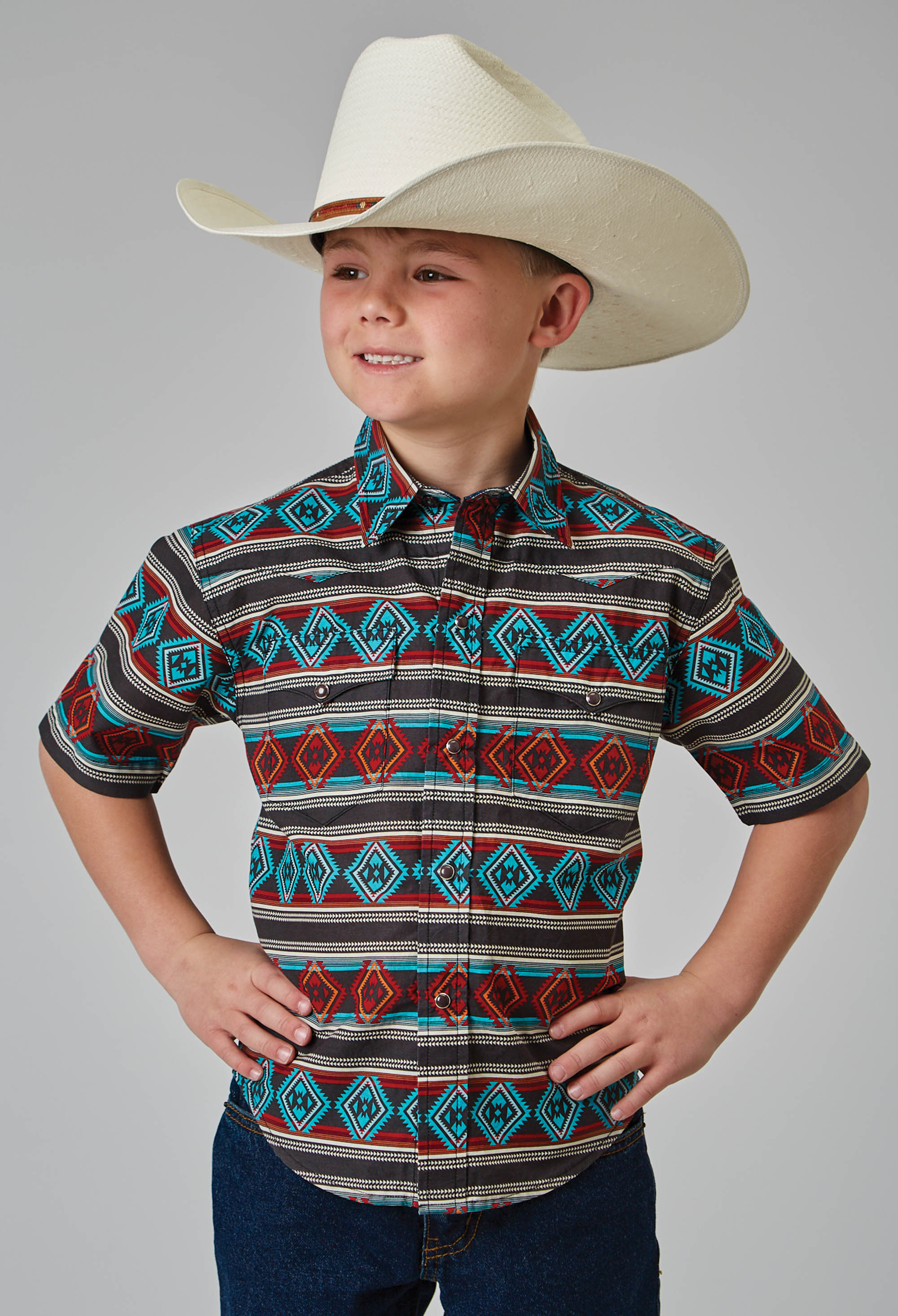 West Made Collection Boys Red 1898 Aztec Stripe Print