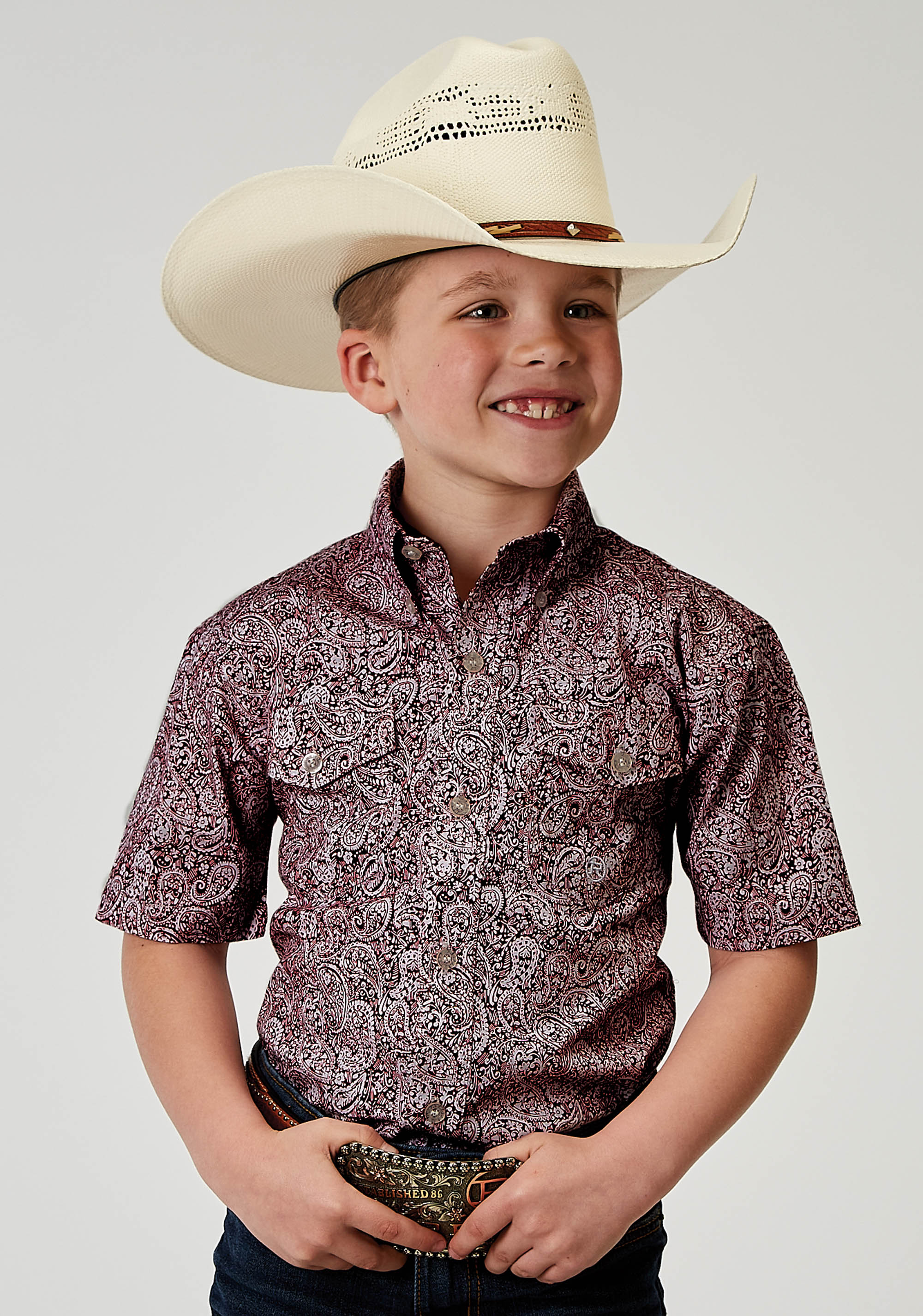 Boys Amarillo Collection- Stretch Boys 1944 Stretch Poplin – Red Paisley