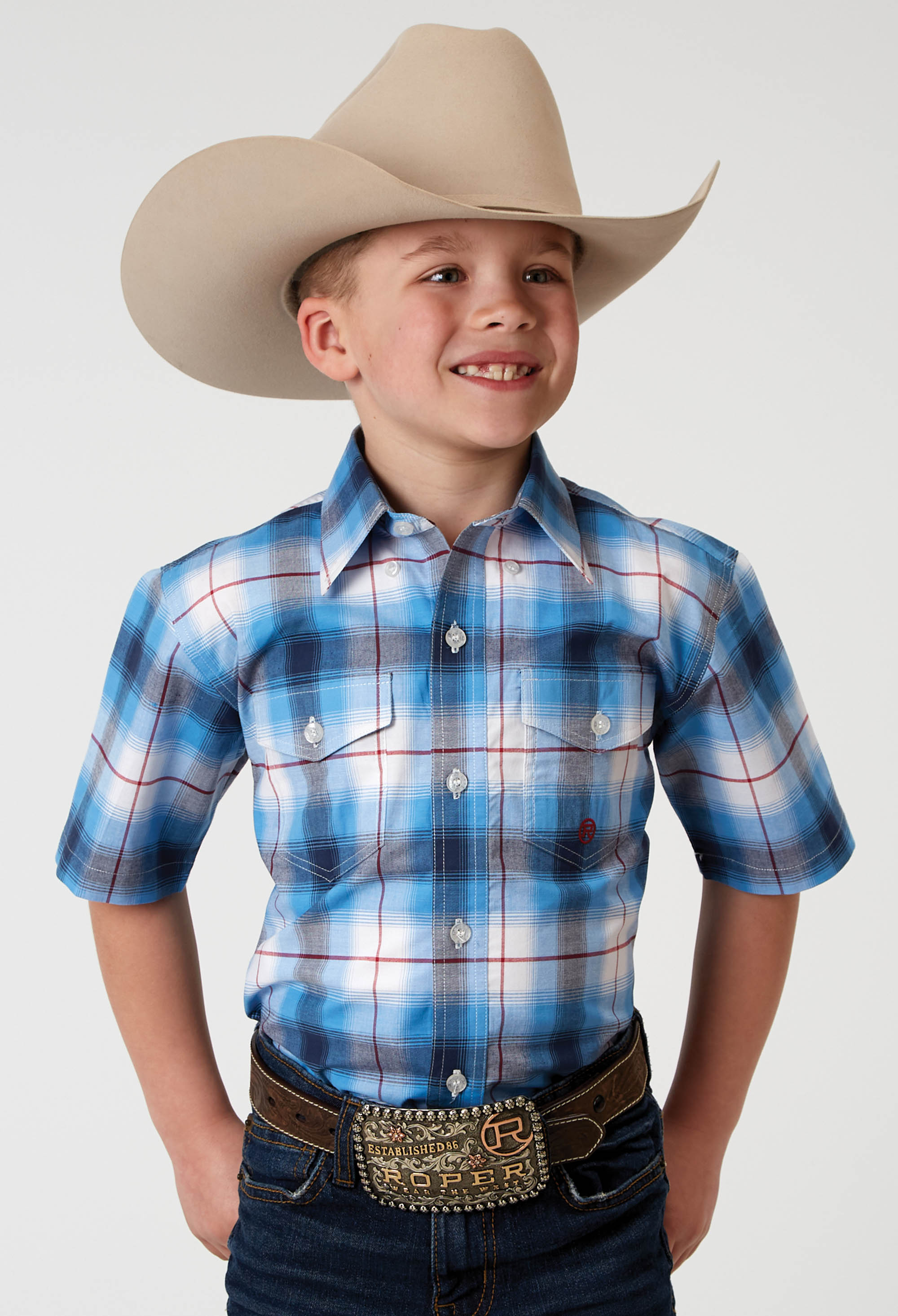 Boy’s Amarillo Collection- Stretch Boys 1945 Stretch Poplin – Blue Plaid