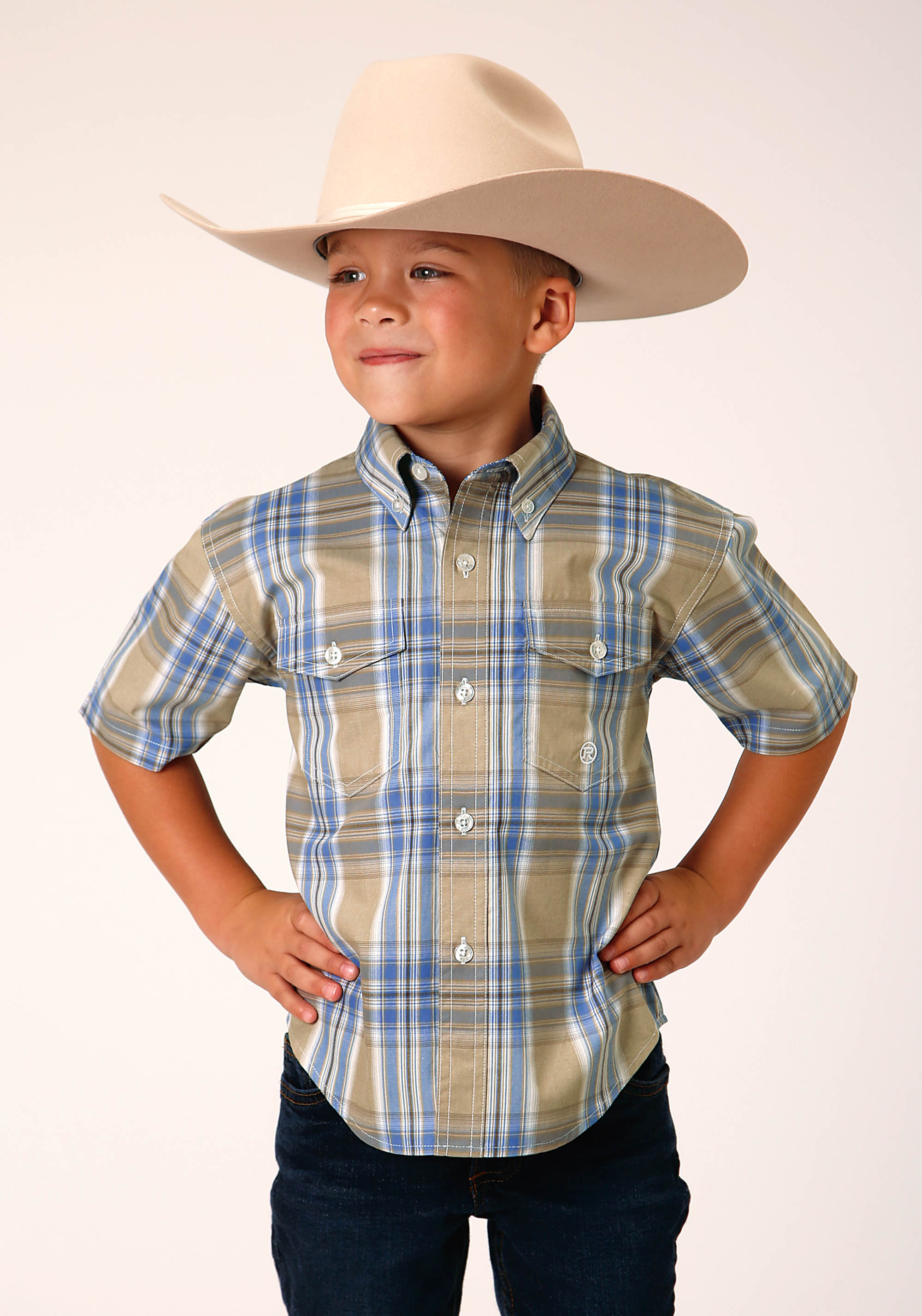 Boy’s Amarillo Collection- Blue Thistle Boys Tan 1552 Sandy Plaid