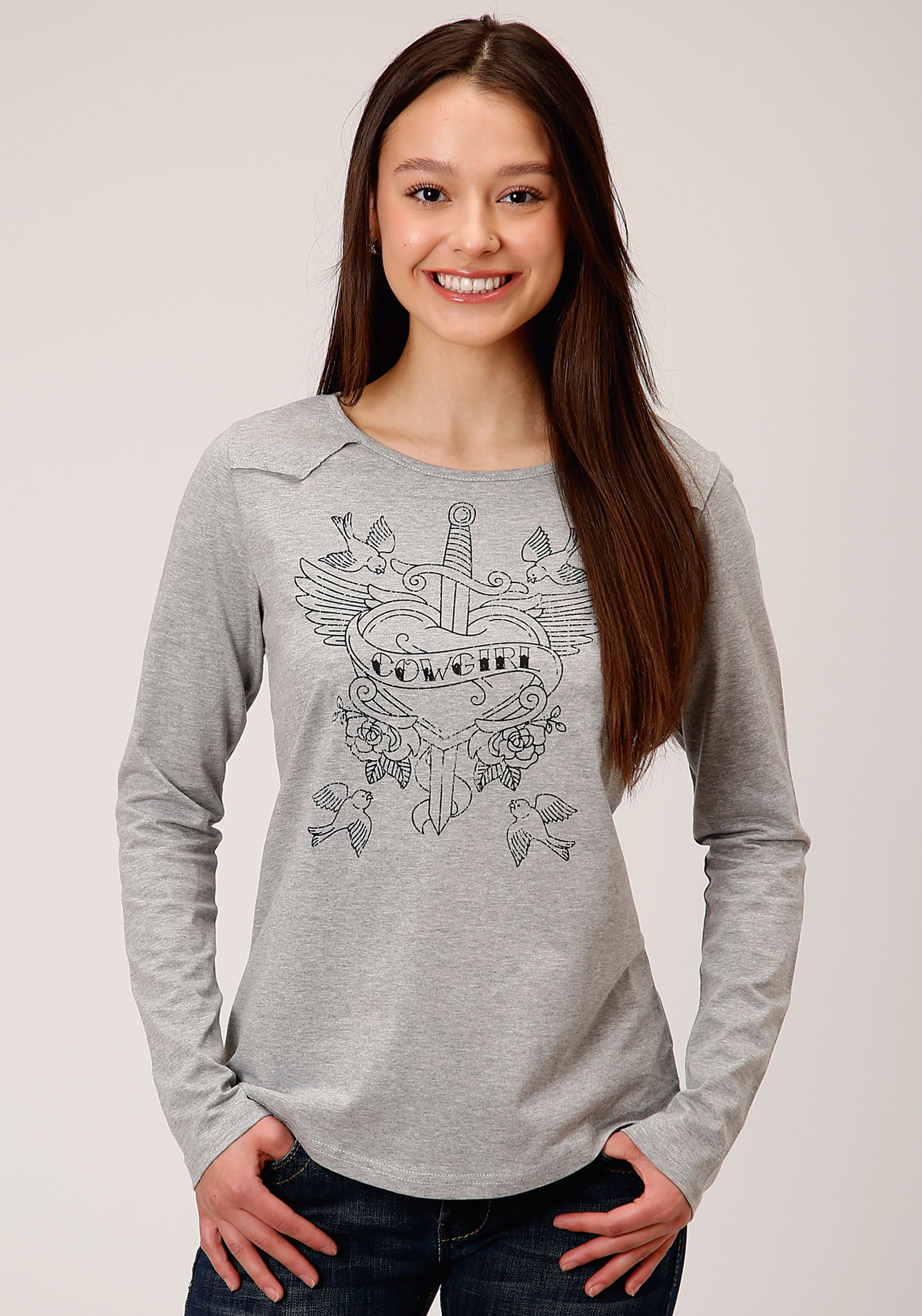 Five Star Collection- Winter Ii Womens Grey 1462 Poly Rayon Jersey Boxy Ls Tee