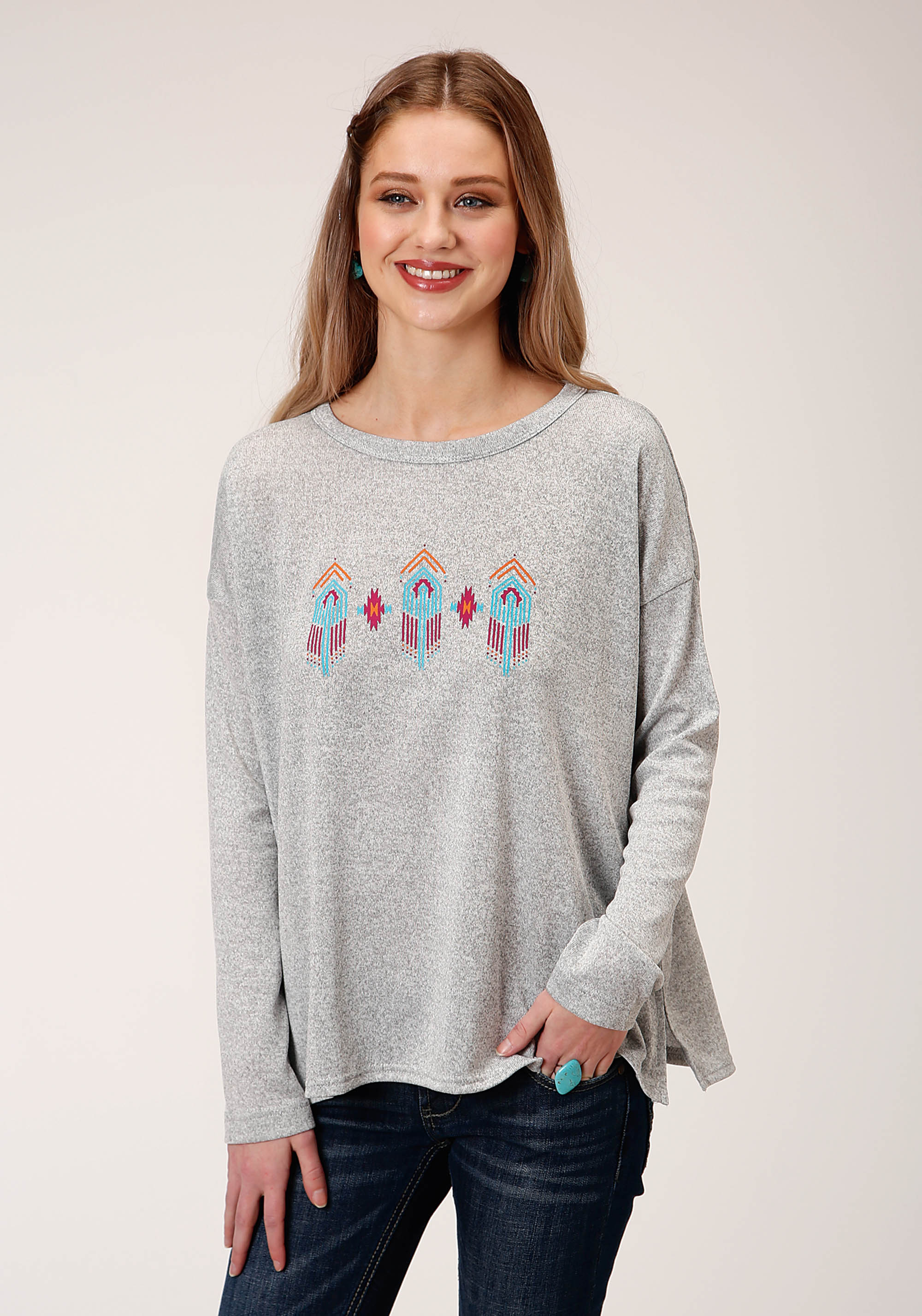 Five Star Collection- Fall Ii Womens Grey 00970 Sweater Knit Ls Top