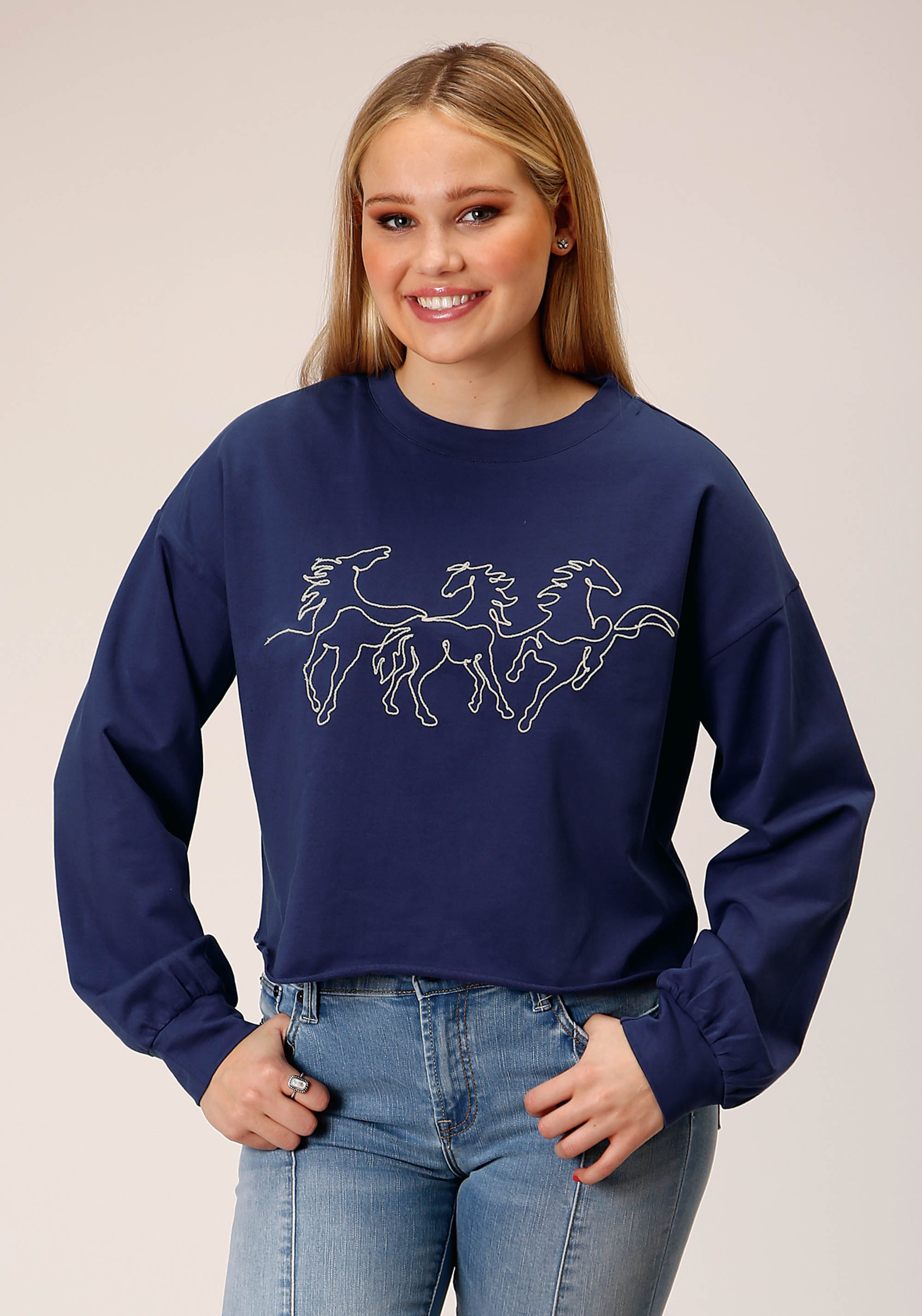 Five Star Collection – Fall Iii Womens 1783 Navy Blue French Terry Top