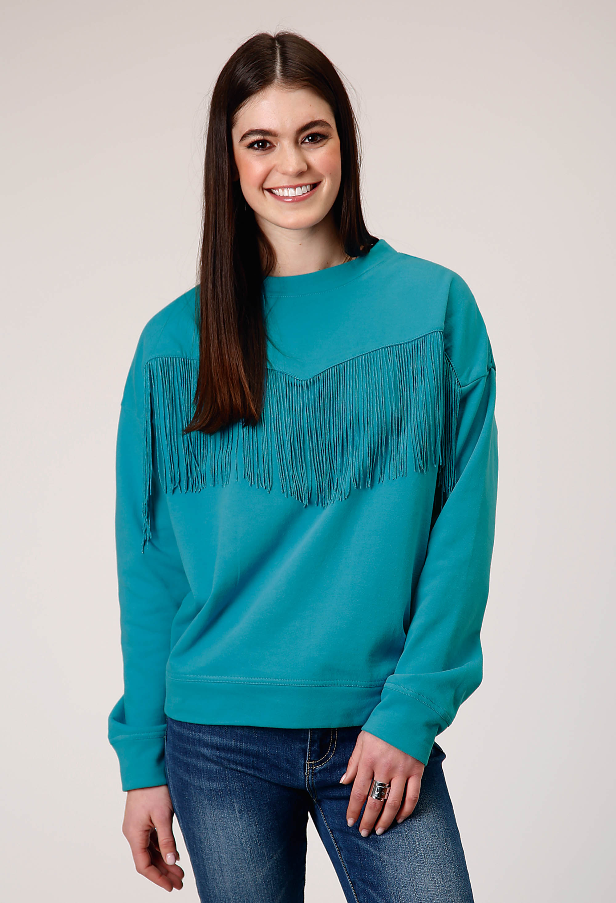 Five Star Collection- Winter Ii Womens Turquoise 1950 Cotton Fleece Crew Neck Top