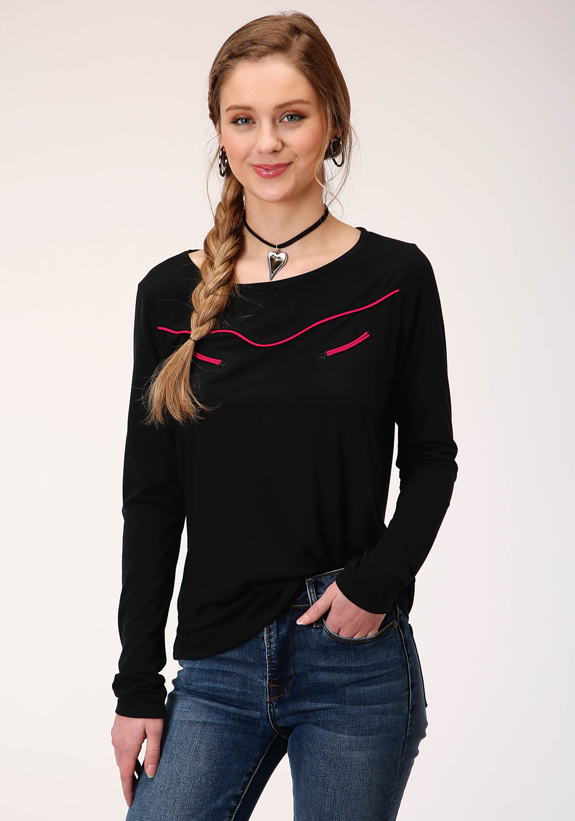 Five Star Collection- Winter Ii Womens Black 00485 Poly Rayon Jersey Scoop Neck Tee