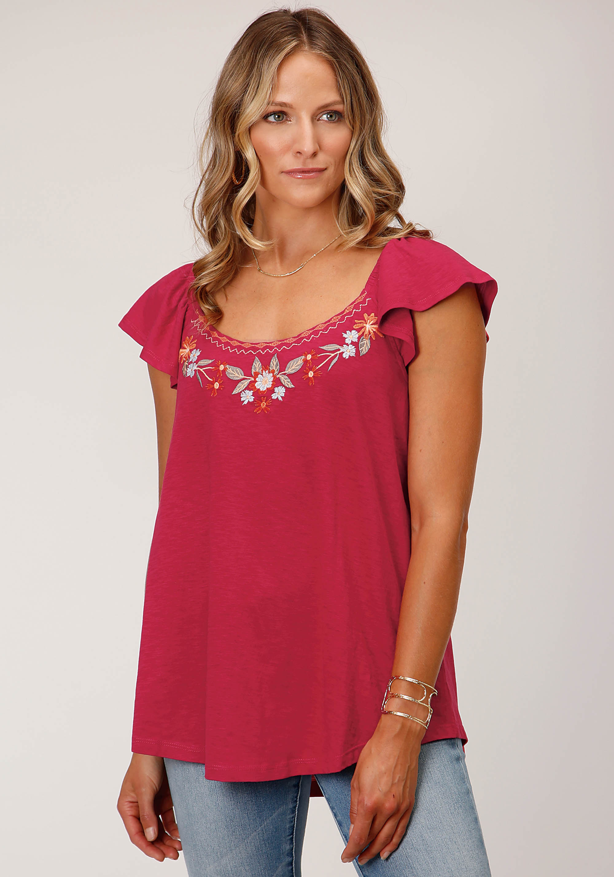 Studio West Collection- Summer I Womens Red 1598 Cotton Slub Jersey Tee