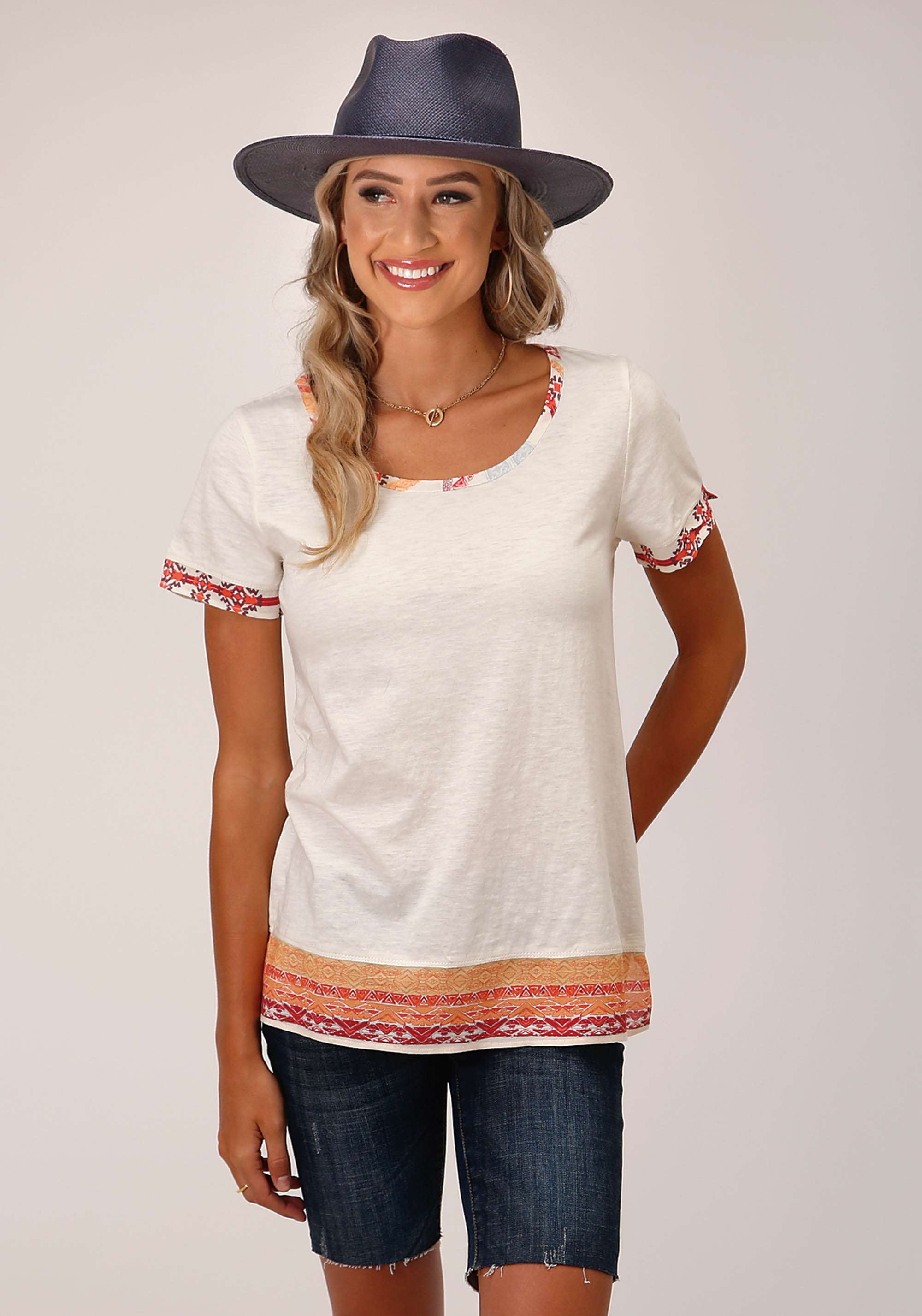 Studio West Collection- Summer I Womens Cream 1598 Slub Cotton Jersey Tee