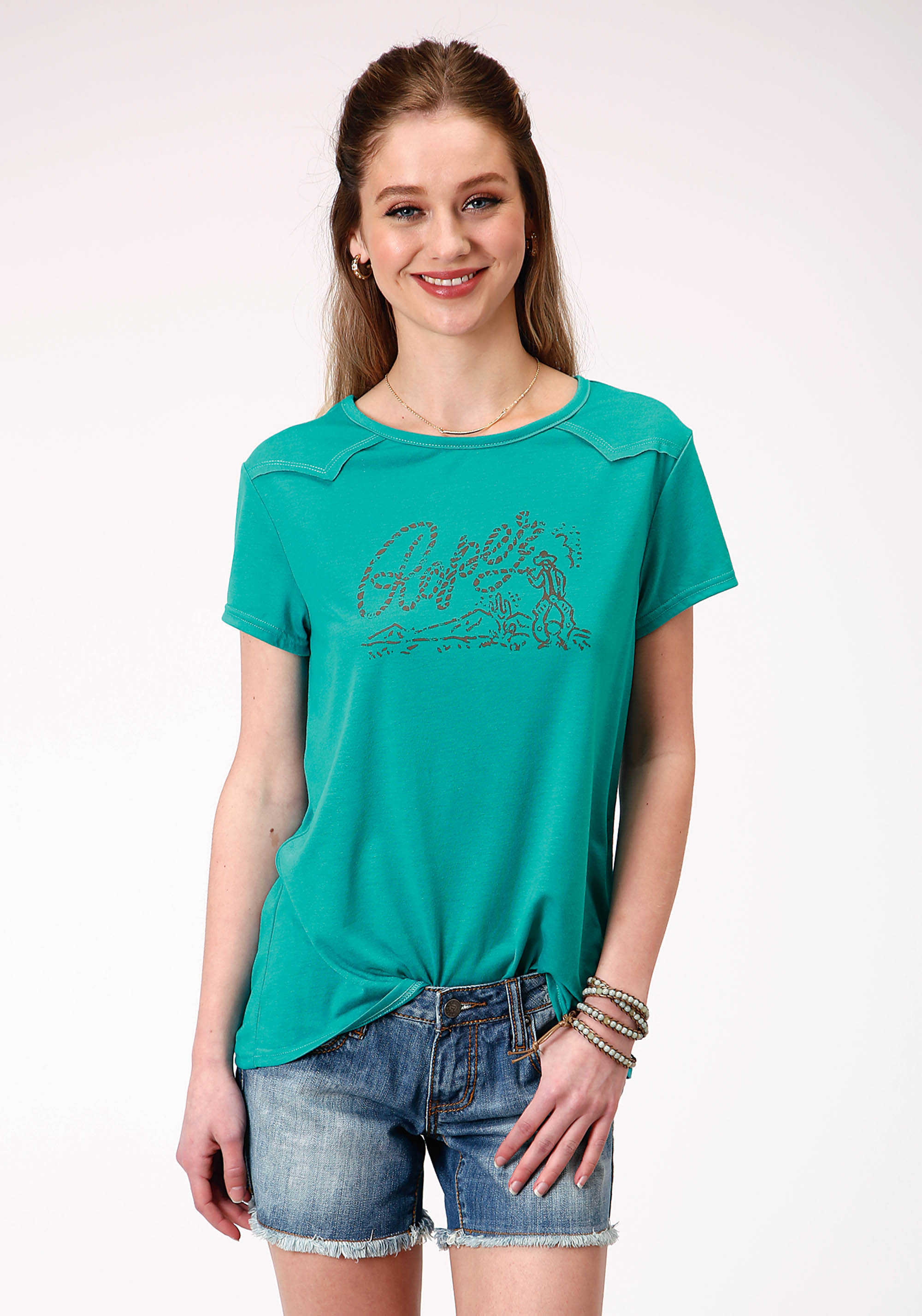 Five Star Collection- Spring Iii Womens Turquoise 01102 Poly/rayon Jersey Ss Tee