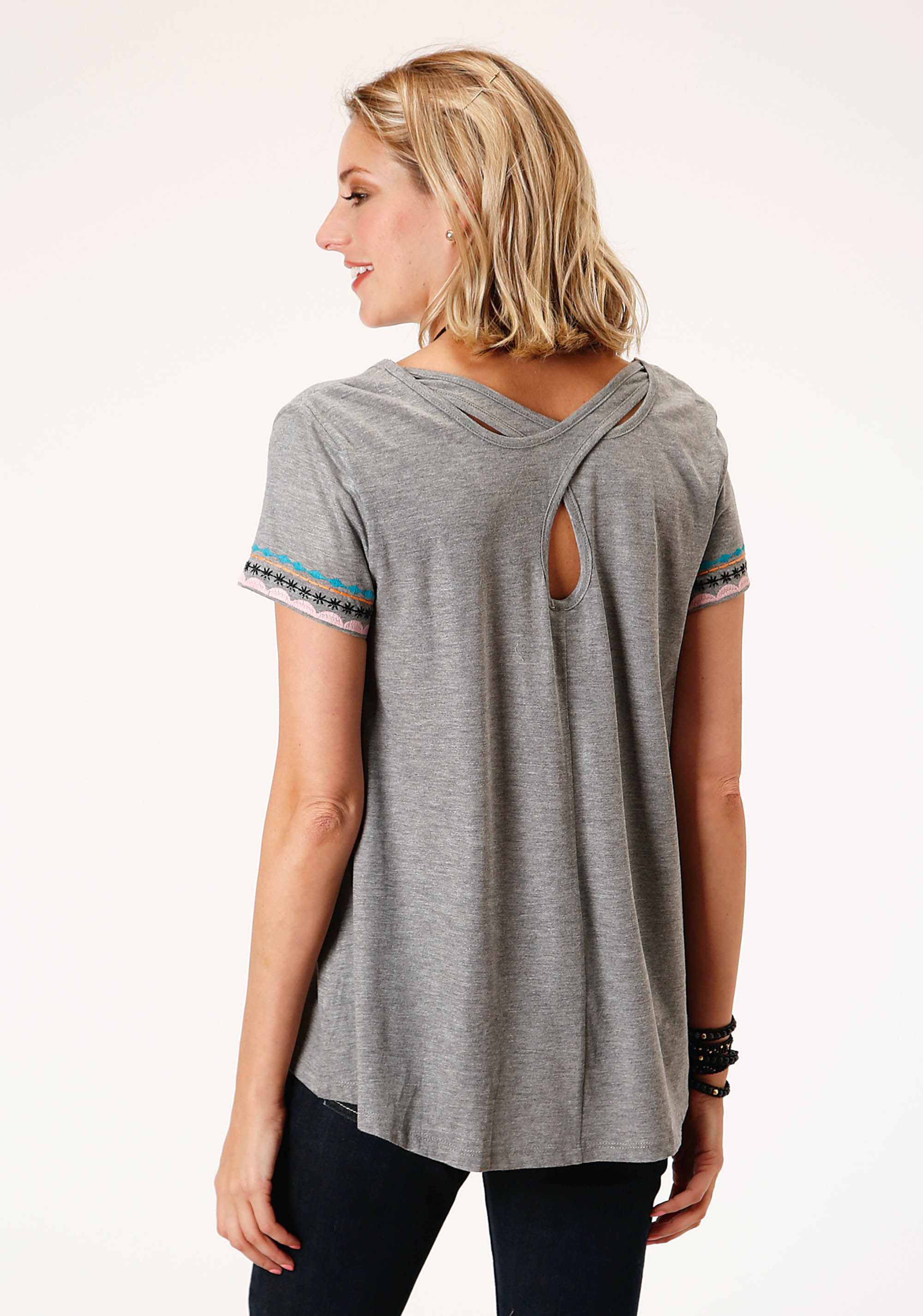 Studio West- Pastel Dreams Womens Grey 01036 Cotton Slub Jersey Tee