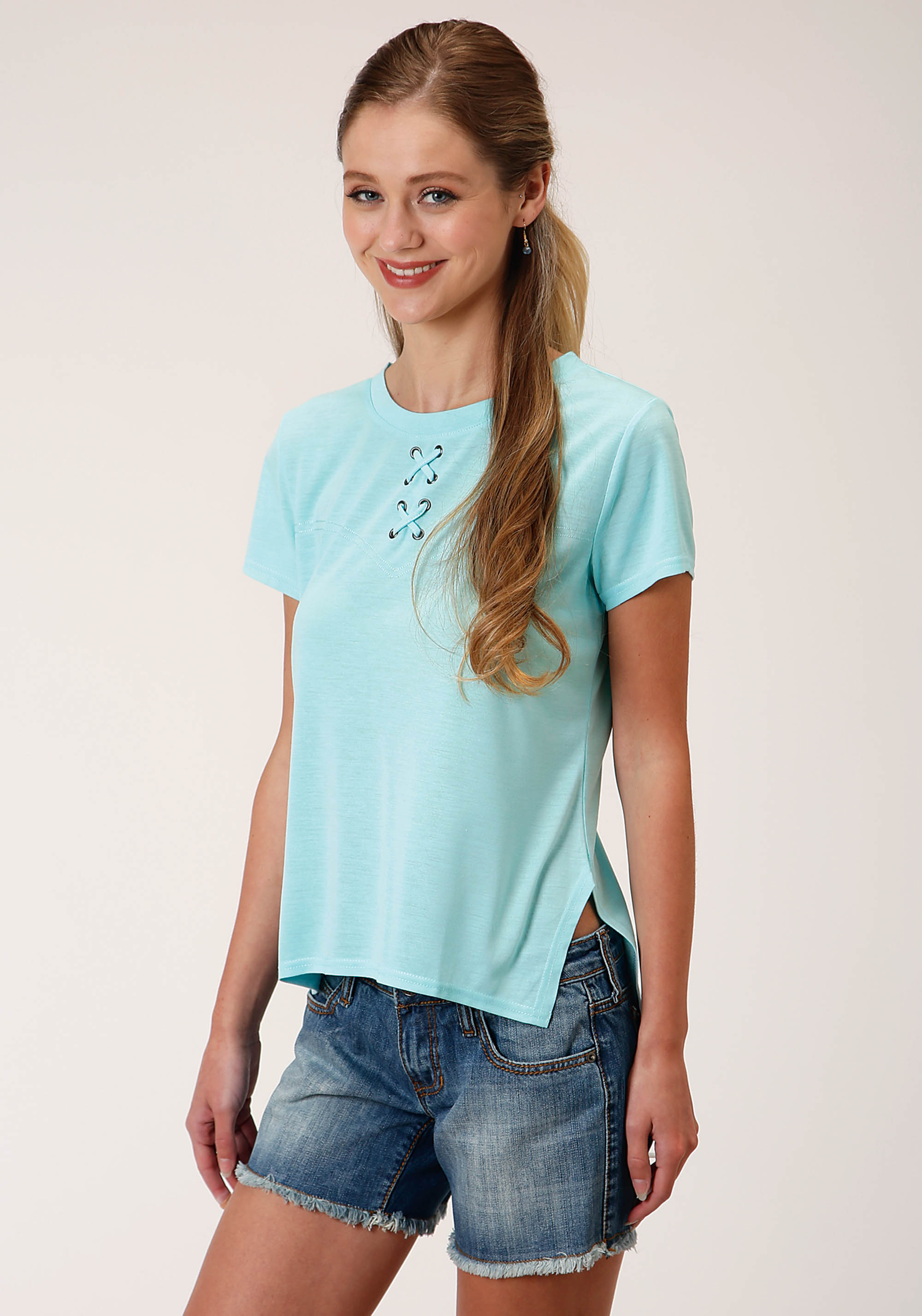 Five Star Collection- Summer Ii Womens Turquoise 00839 P/r Jersey Scoop Neck Top