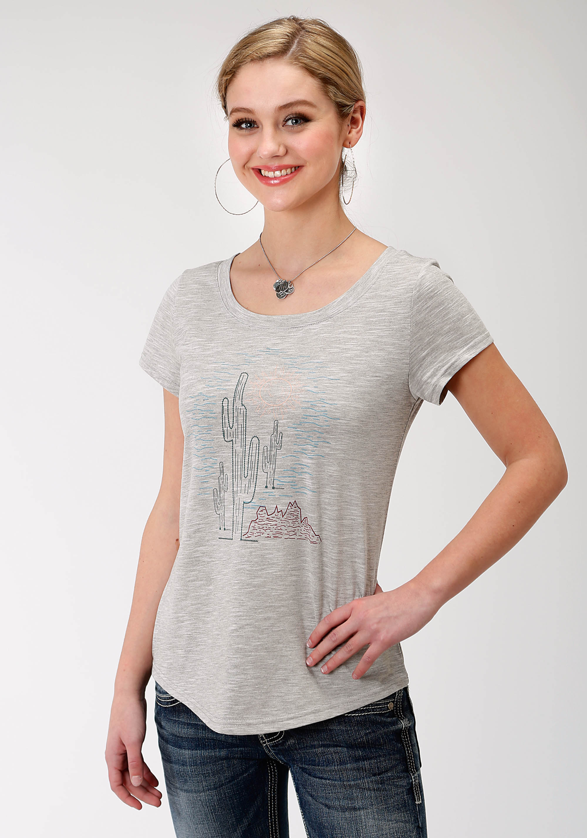 Five Star Collection- Fall Ii Womens Grey 0489 P/r Ladies Ss Crew Neck Tee