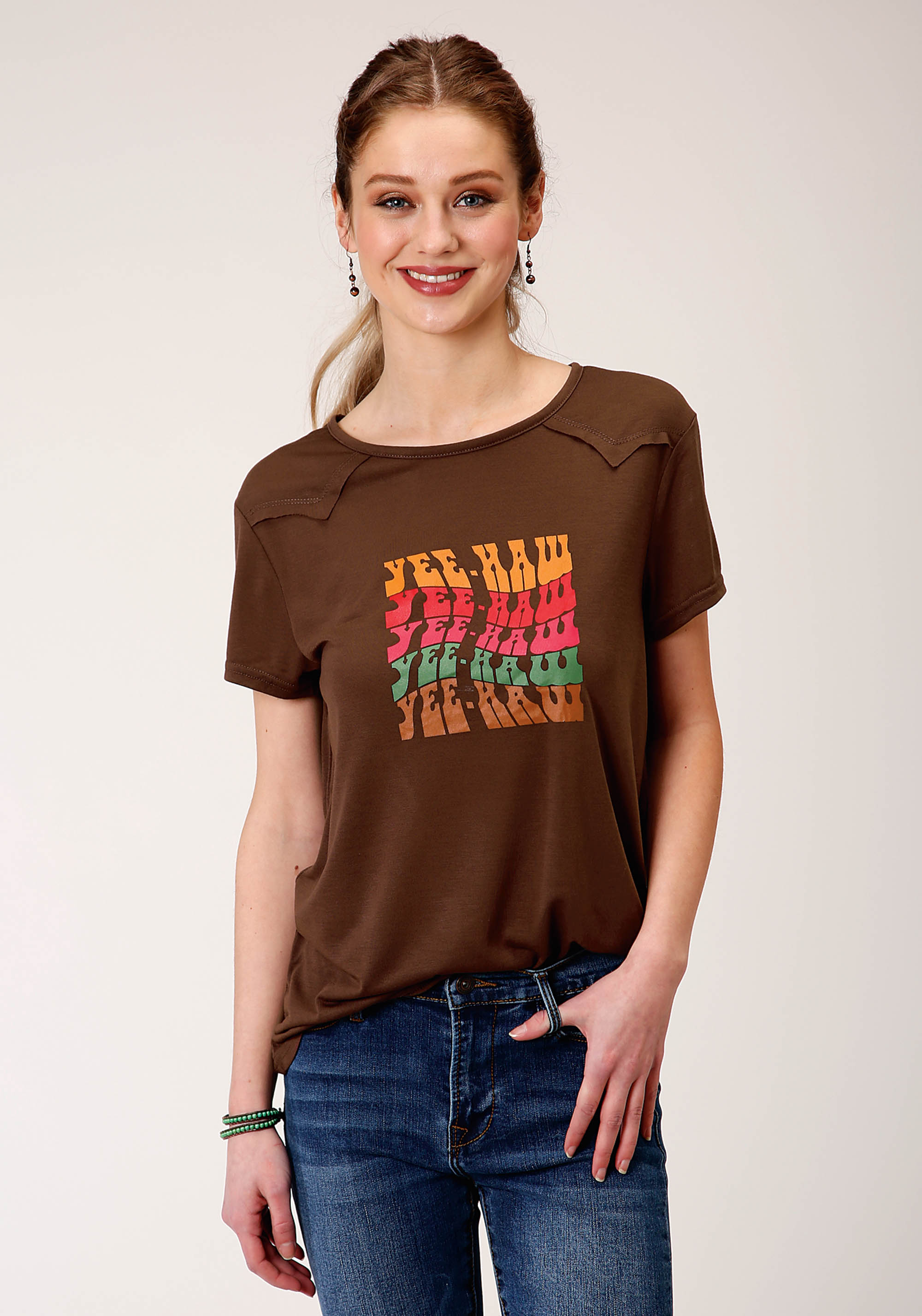 Five Star Collection- Fall Iii Womens Brown 00977 Poly Rayon Jersey Knit Tee Shirt