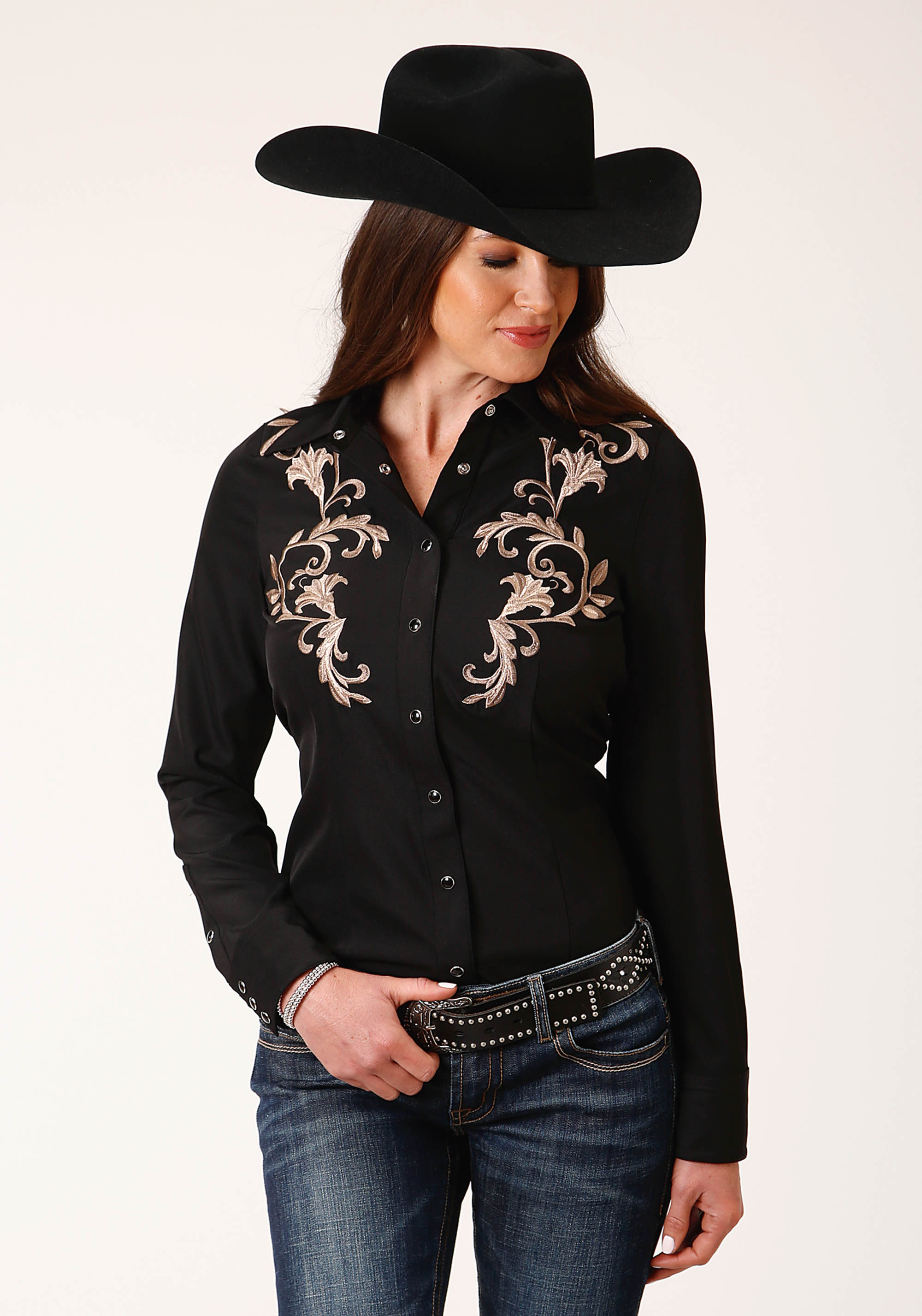 Old West Collection Womens Black 1721 Poly Spandex Twill Retro Shirt