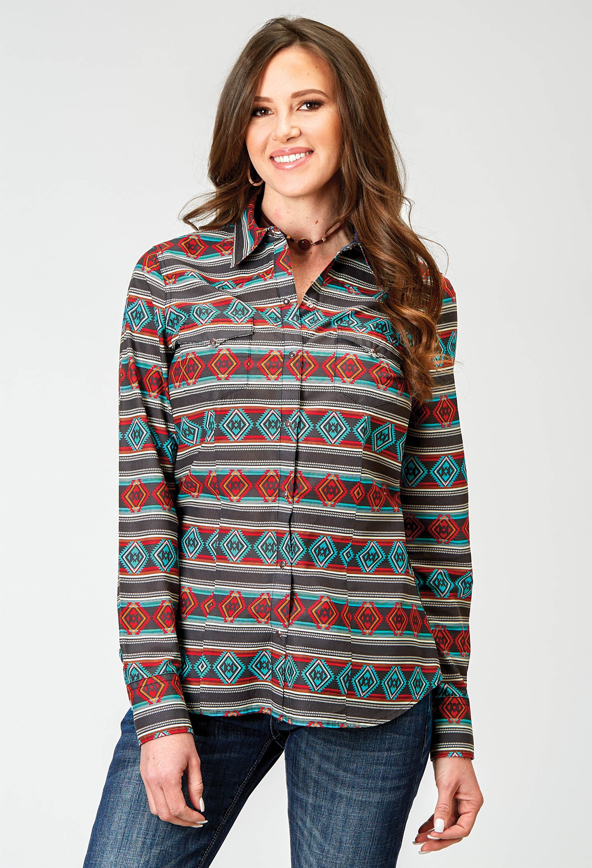 West Made Collection Womens Red 1898 Aztec Stripe Print