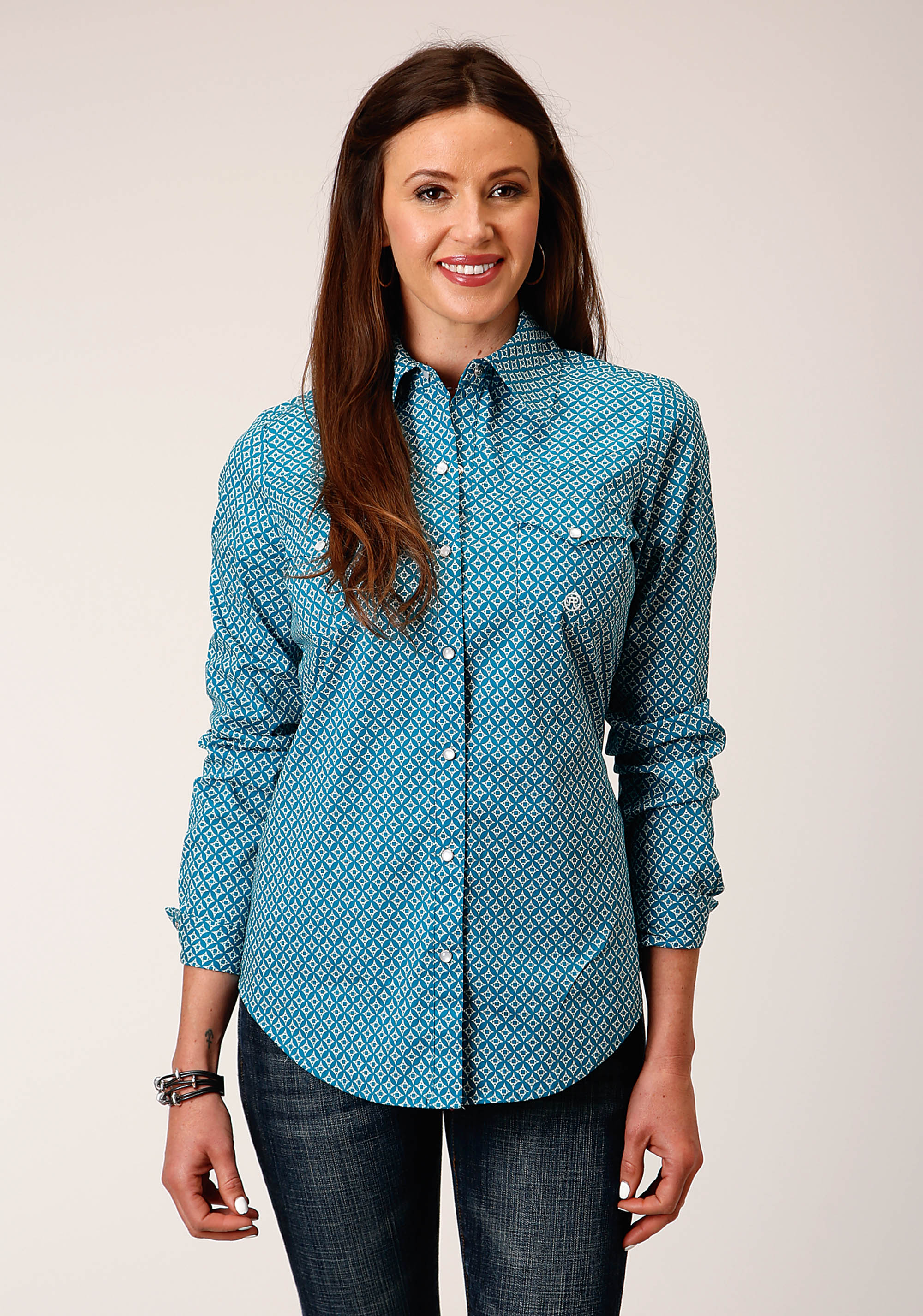 Women’s Amarillo Collection- Stretch Poplin Womens 1670 Diamond Print – Turquoise