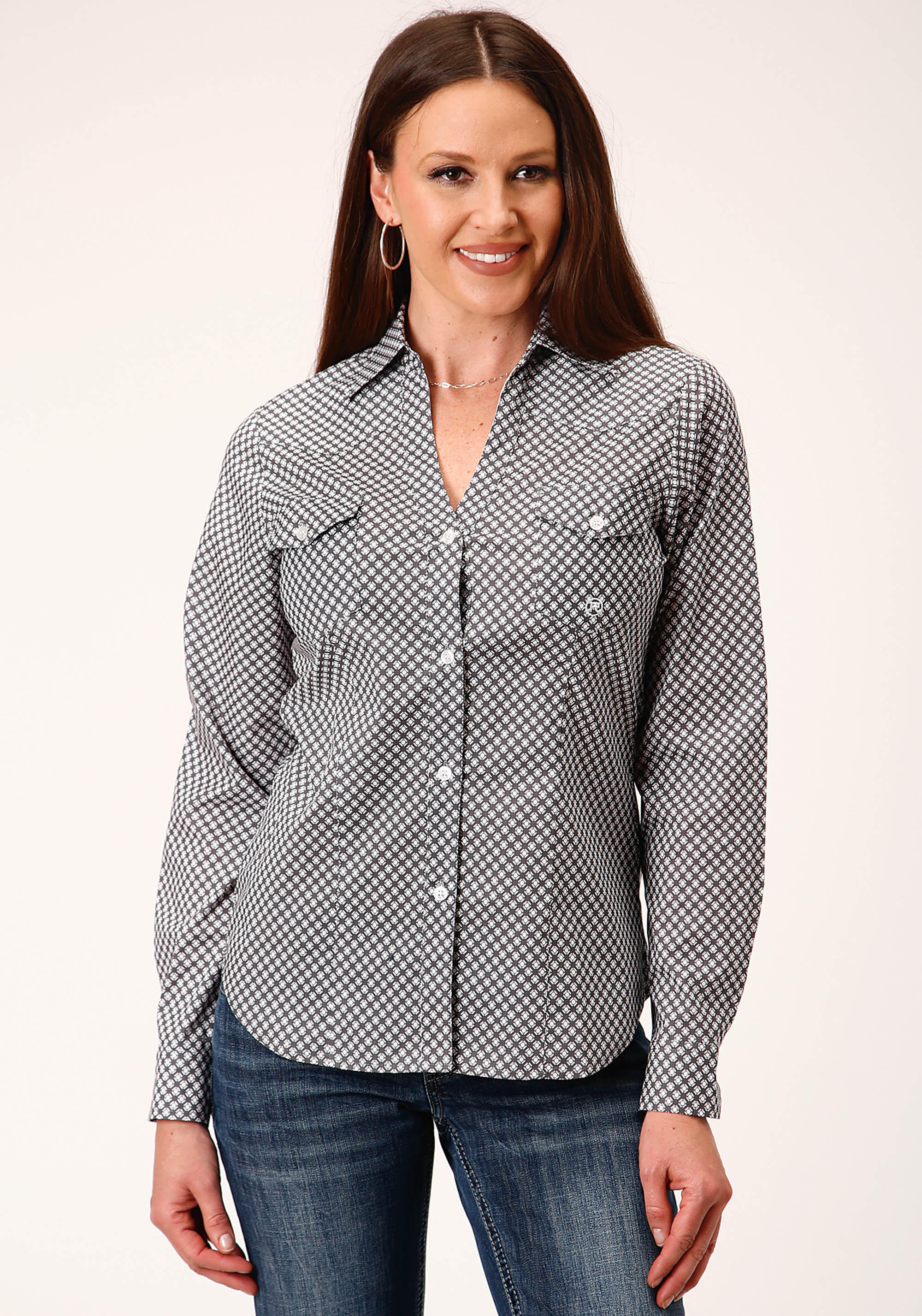 Women’s Amarillo Collection- Stretch Poplin Womens 1460 Diamond Star Geo – Grey