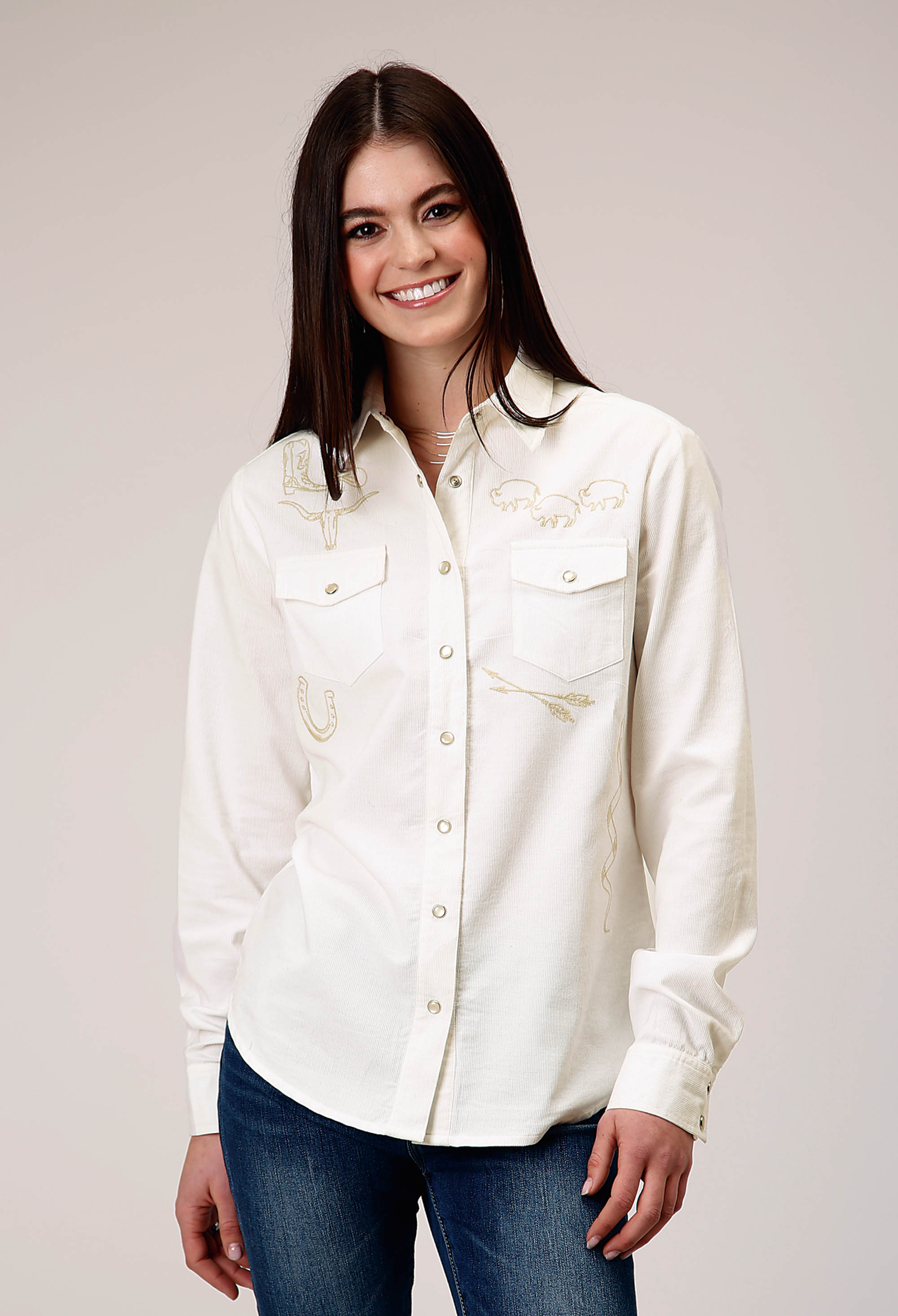 Five Star Collection – Winter I Womens 1947 Cream Corduroy Western Blouse