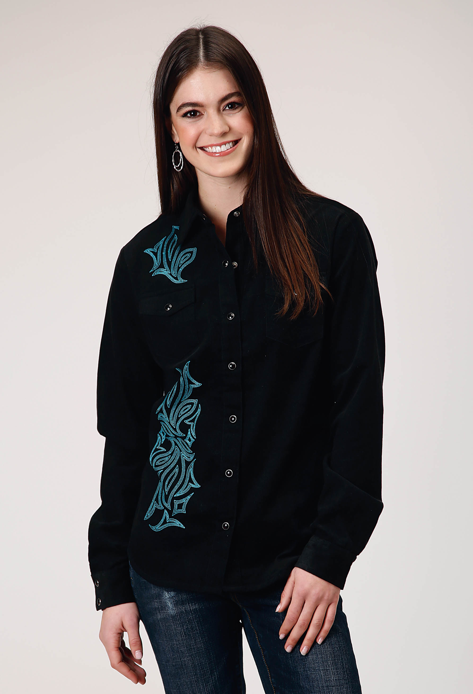 Five Star Collection- Winter Ii Womens 1947 Jet Black Corduroy Wstn Blouse