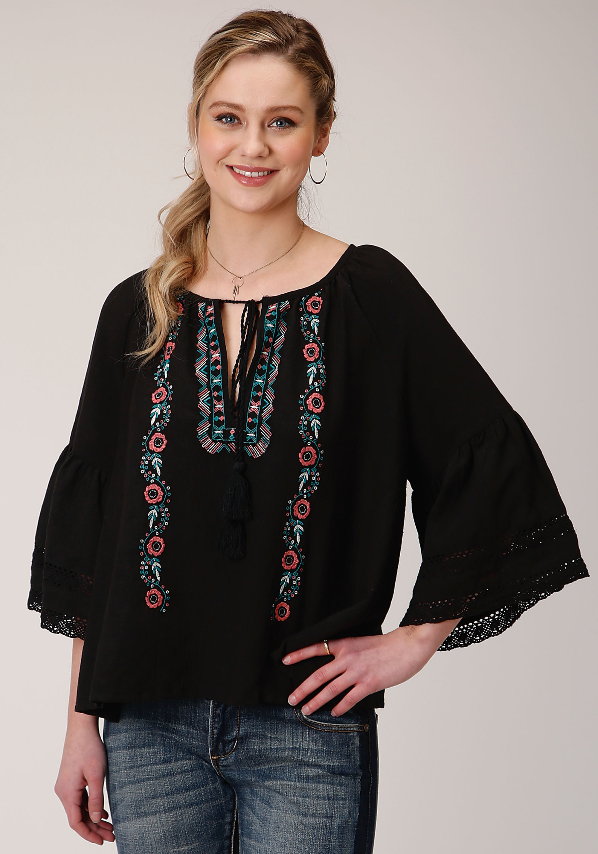 Five Star Collection- Winter Ii Womens Black 1466 Cotton Blend Blouse