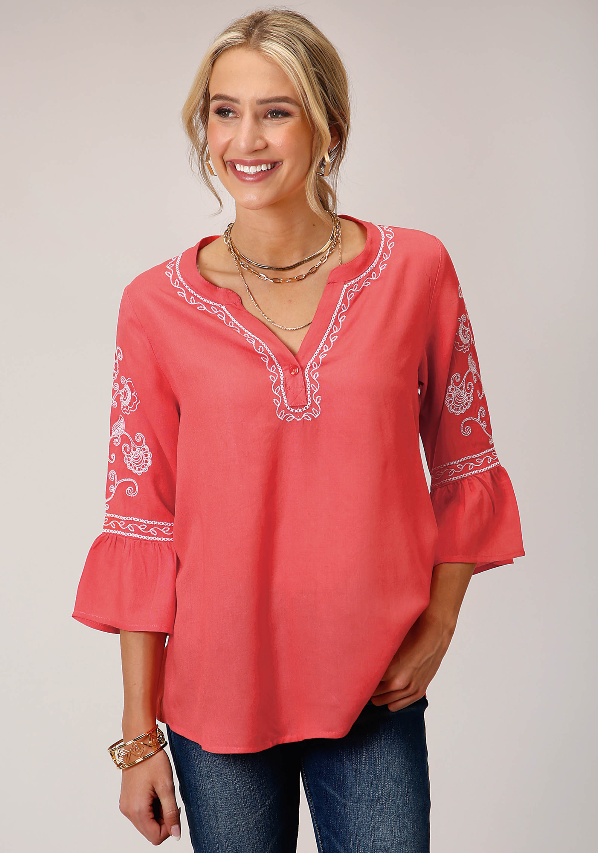 Studio West Collection- Spring Ii Womens Orange 1524 Rayon Challis Peasant Top