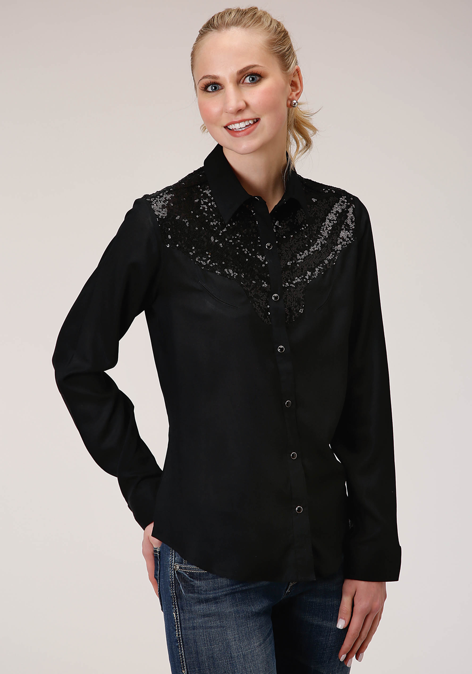 Five Star Collection – Fall Ii Womens Black 1307 Solid Rayon Western Blouse