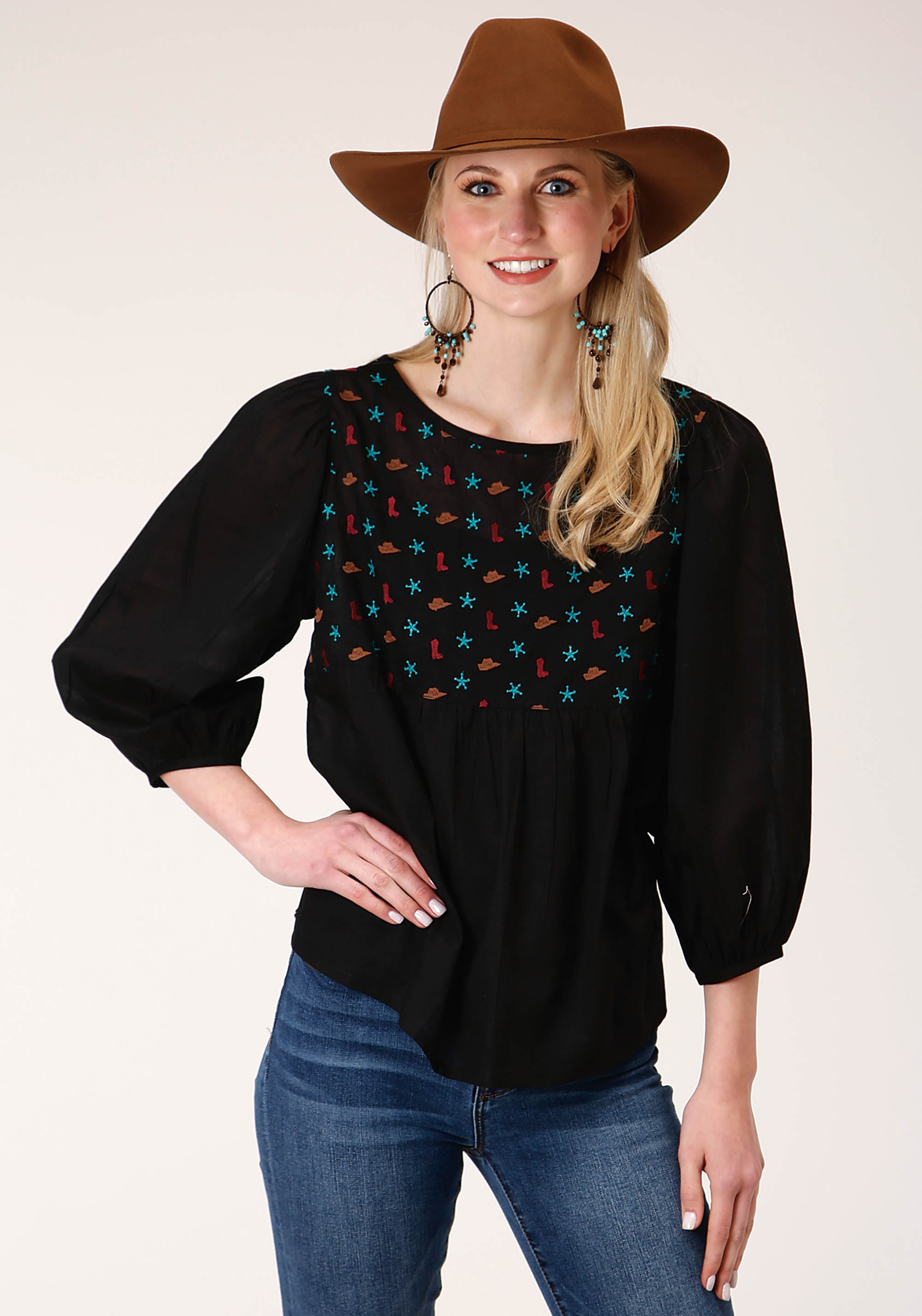 Five Star Collection – Fall Ii Womens Black 1338 Cotton Peasant Blouse