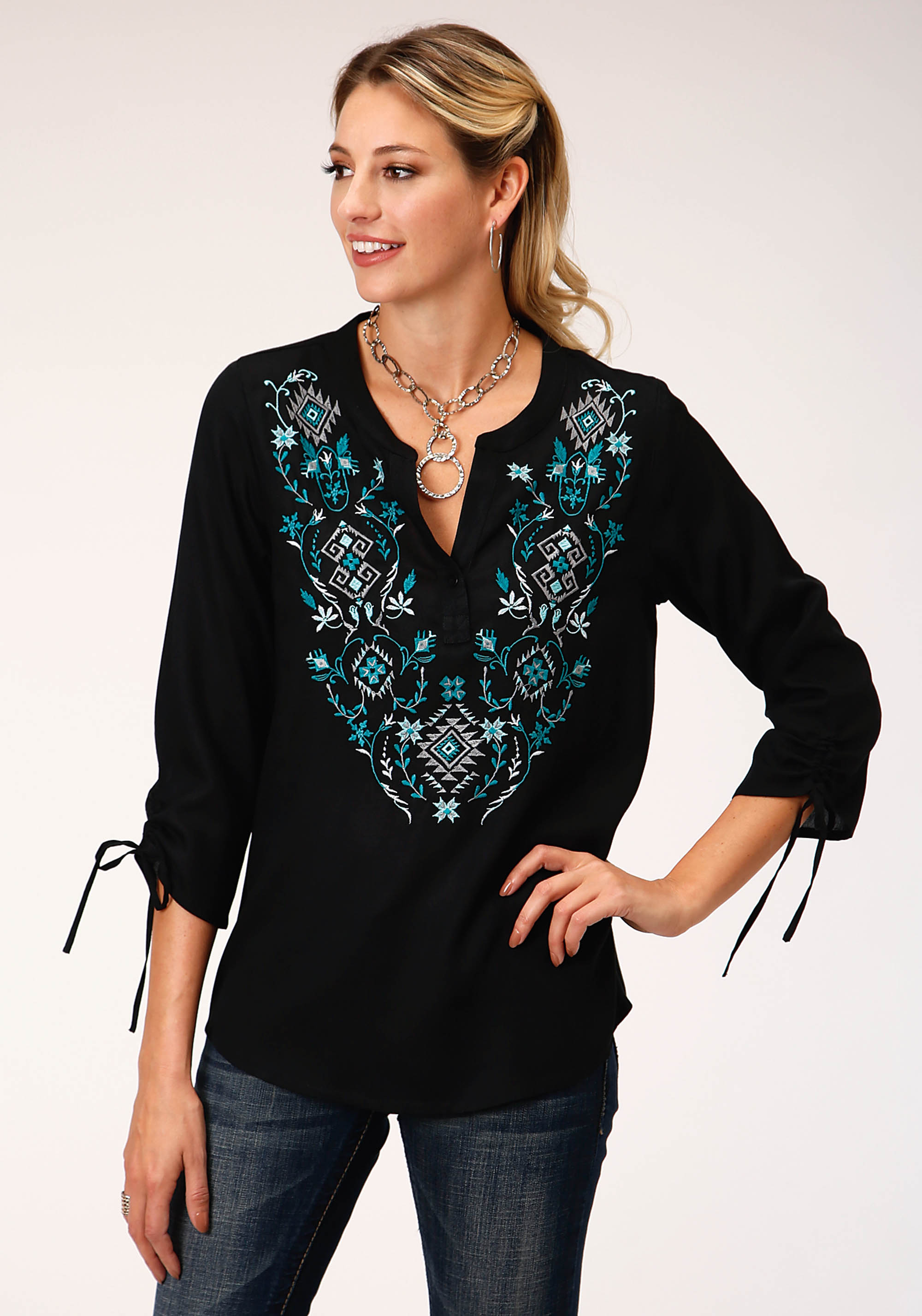 Studio West – Fall I Womens Black 1284 Rayon Challis Peasant Blouse