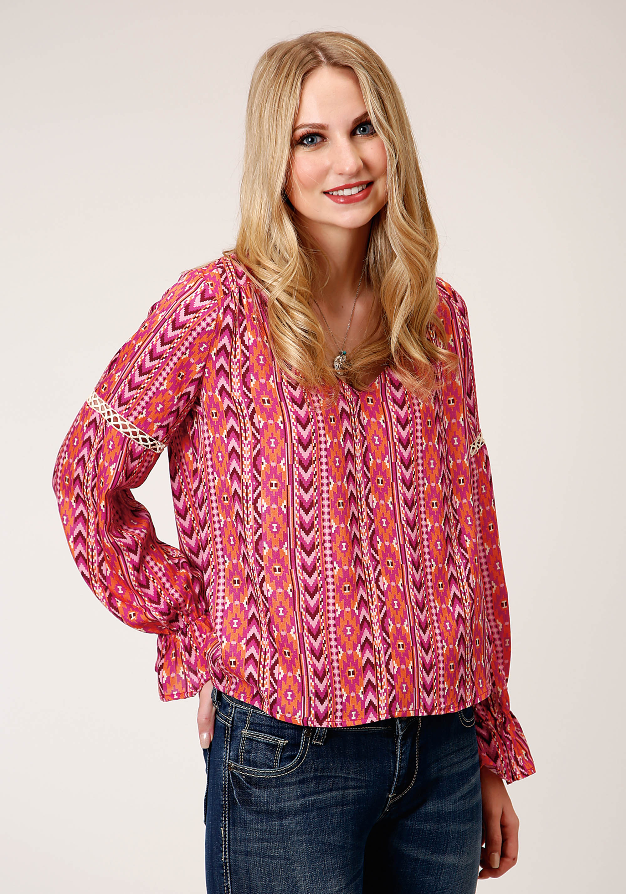 Five Star Collection- Fall Ii Womens Multi 00920 Aztec Prt Rayon Peasant Blouse