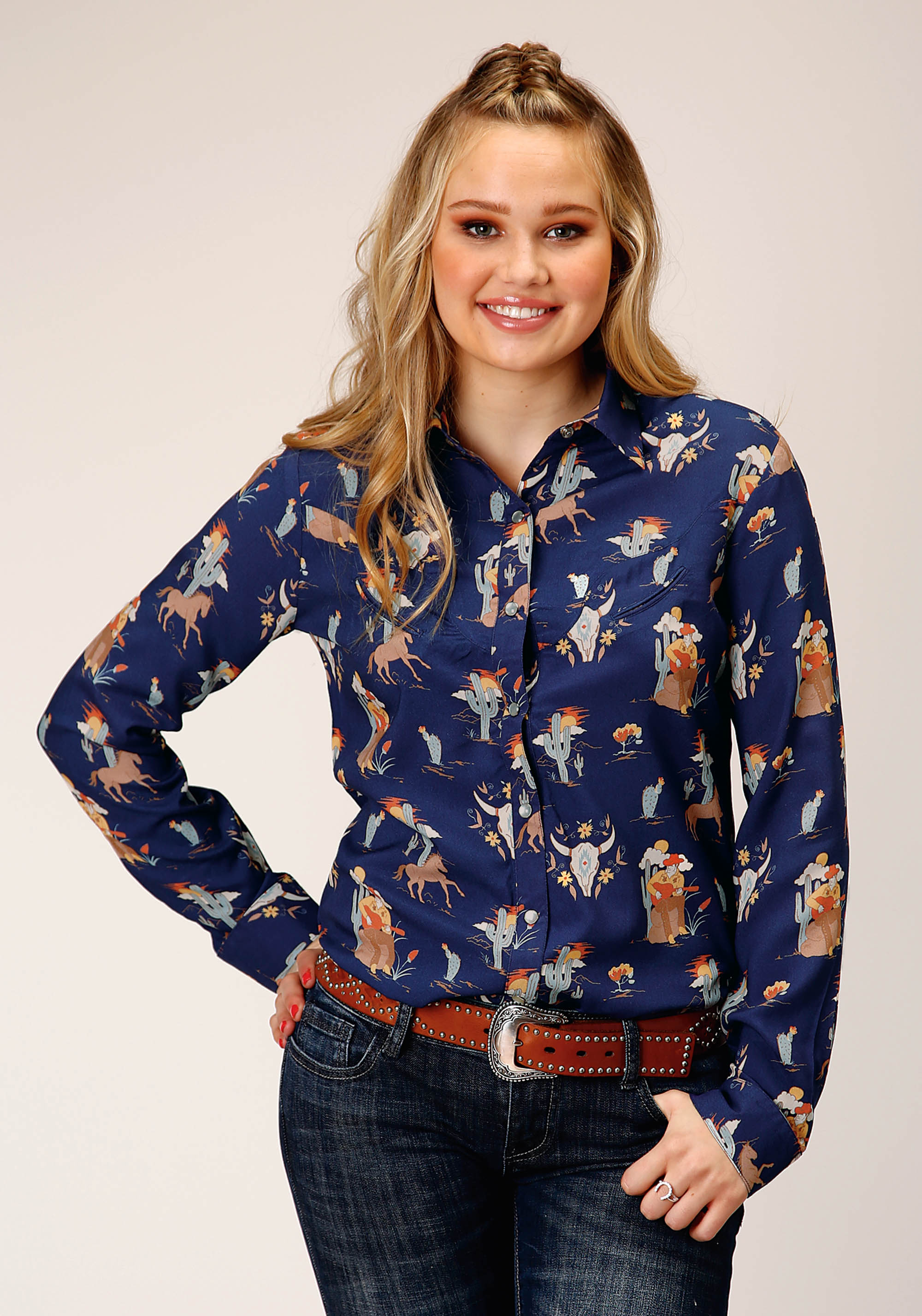 Five Star Collection – Fall Iii Womens Blue 1769 Cowboy Toile Prt Rayon Blouse